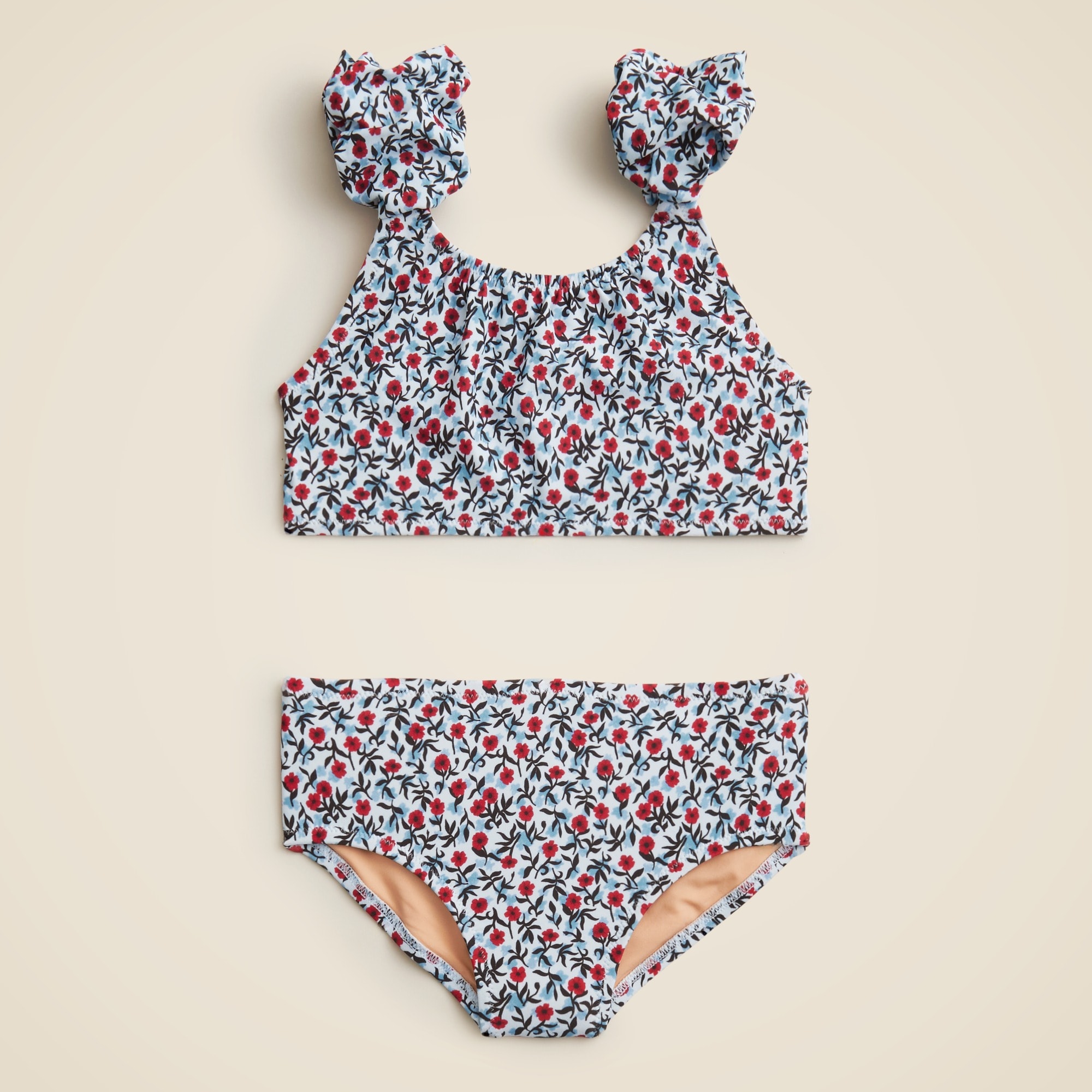  Girls' puff-sleeve two-piece swimsuit with UPF 50+ fabric