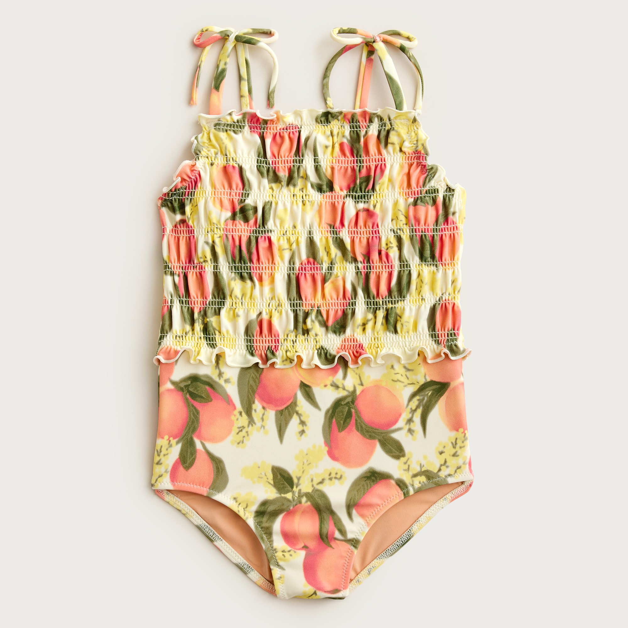  Girls' lettuce-hem smocked one-piece swimsuit