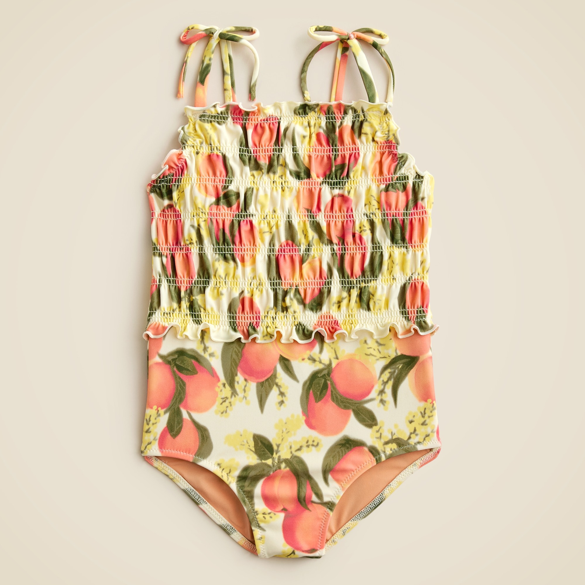 girls Girls' lettuce-hem smocked one-piece swimsuit with UPF 50+ fabric