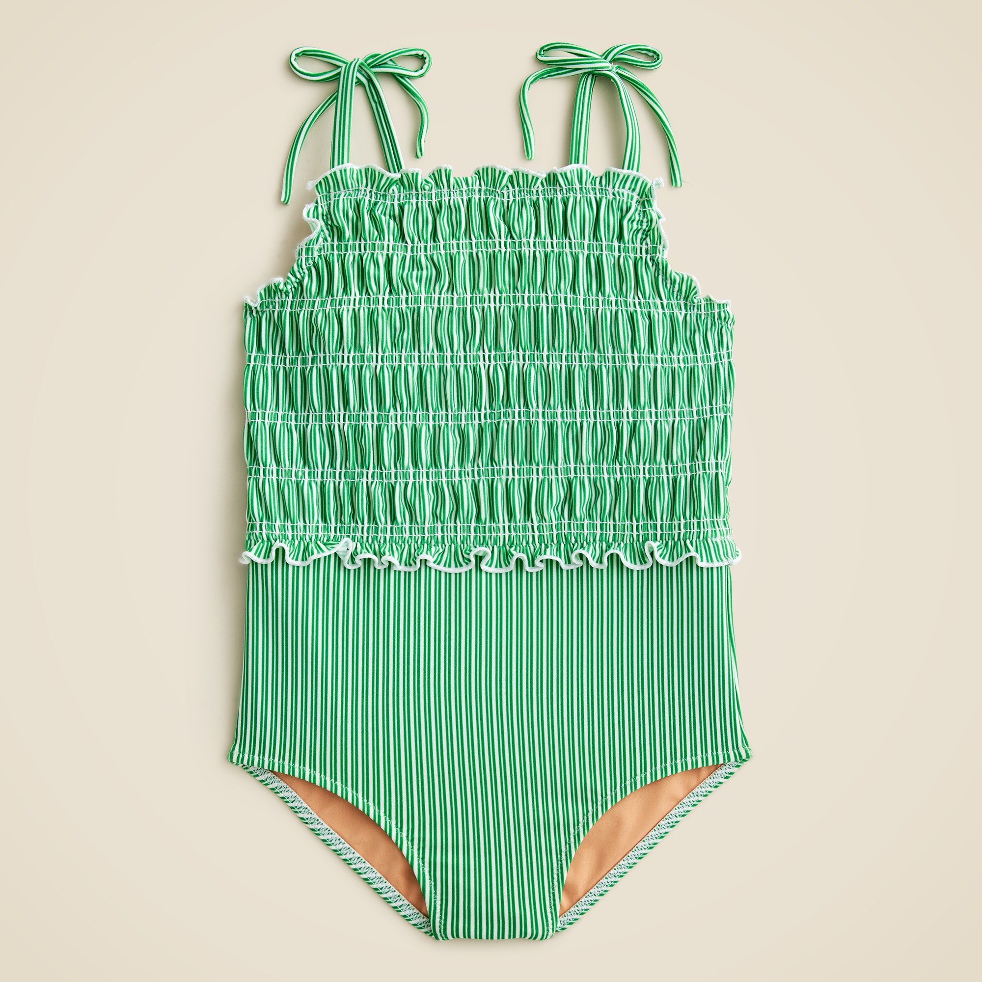 Girls' lettuce-hem smocked one-piece swimsuit