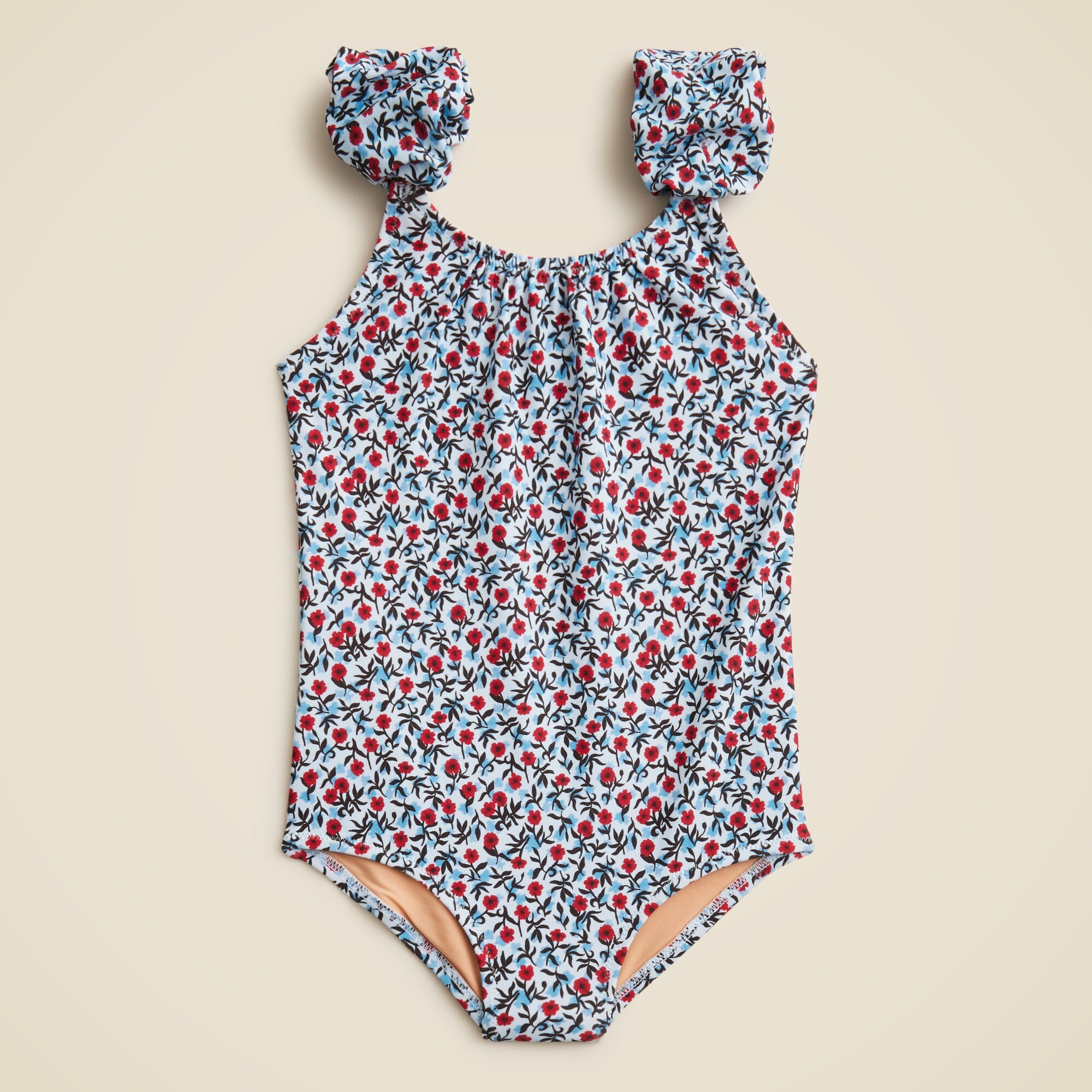  Girls' puff-sleeve one-piece swimsuit with UPF 50+ fabric