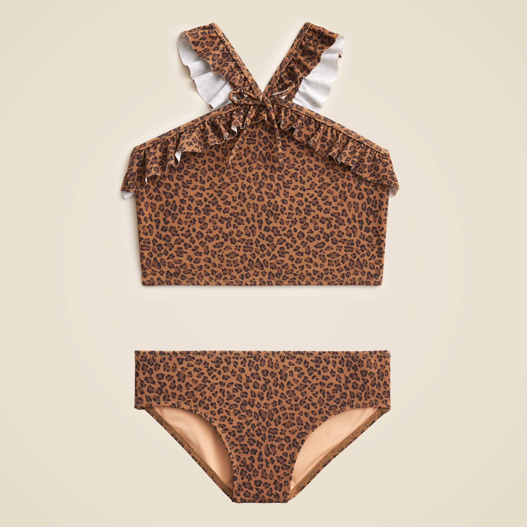  Girls' ruffle halter-neck two-piece swimsuit with UPF 50+ fabric