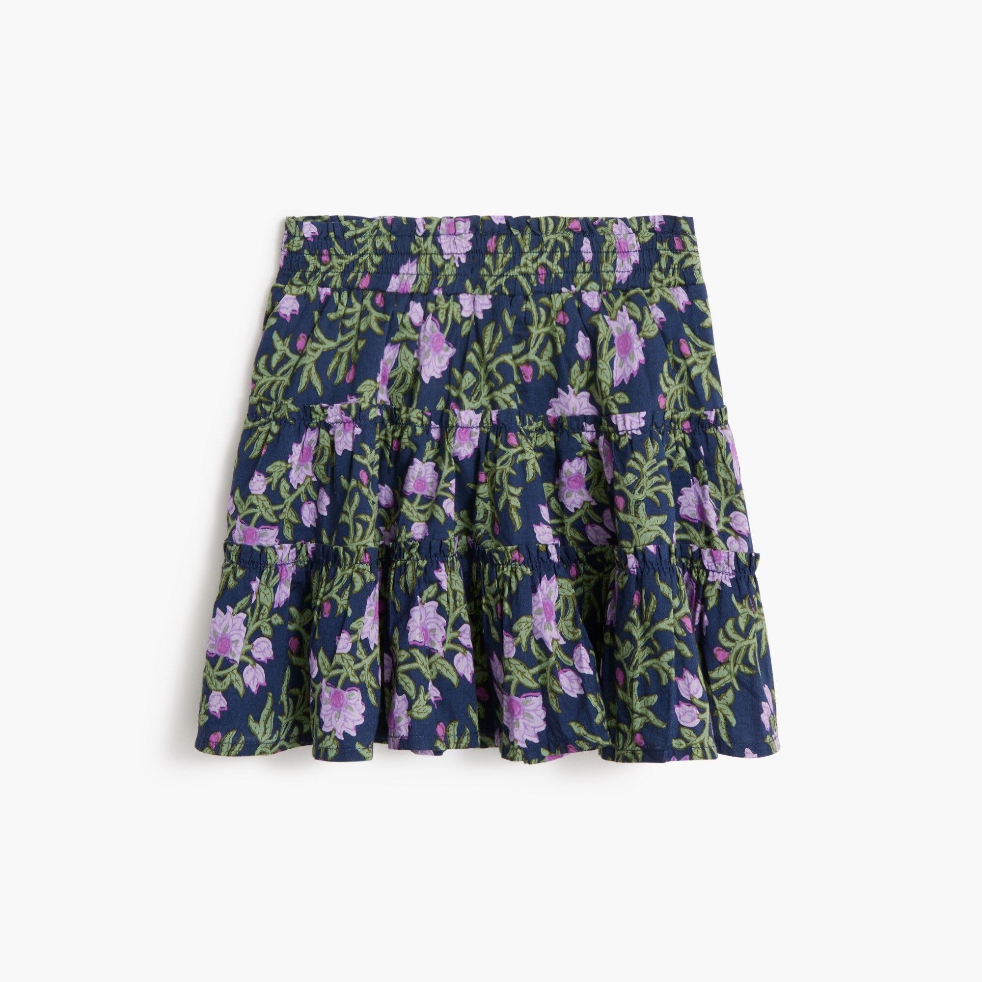 Girls' floral tiered smocked skirt