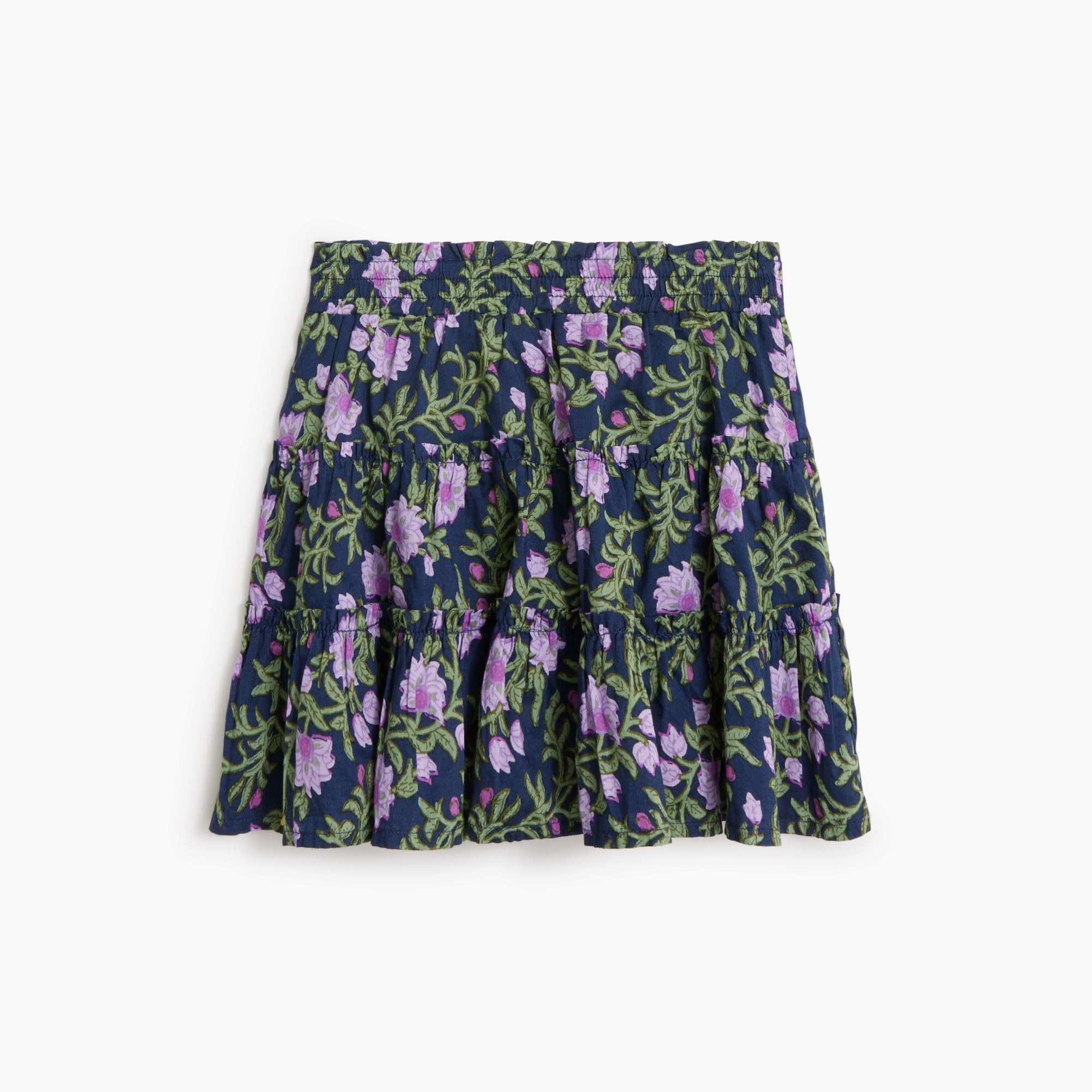 Girls' floral tiered smocked skirt
