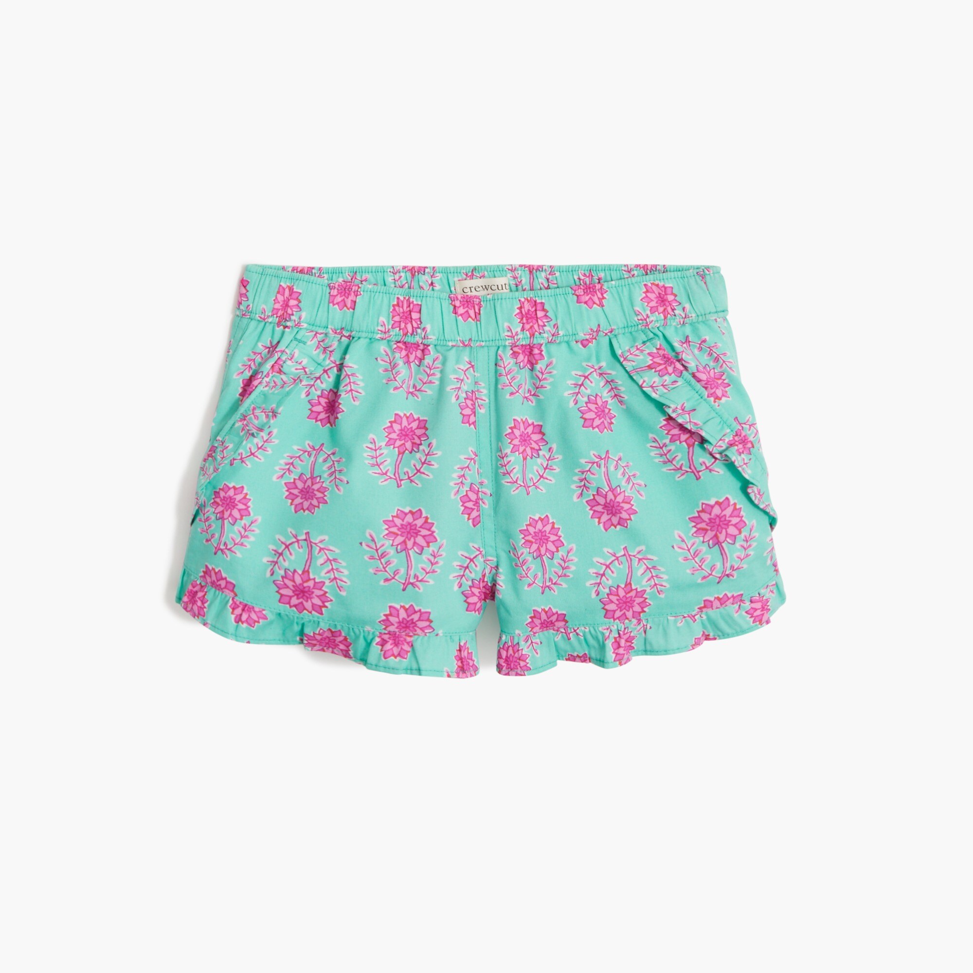 girls' block-print short with ruffle hem for girls