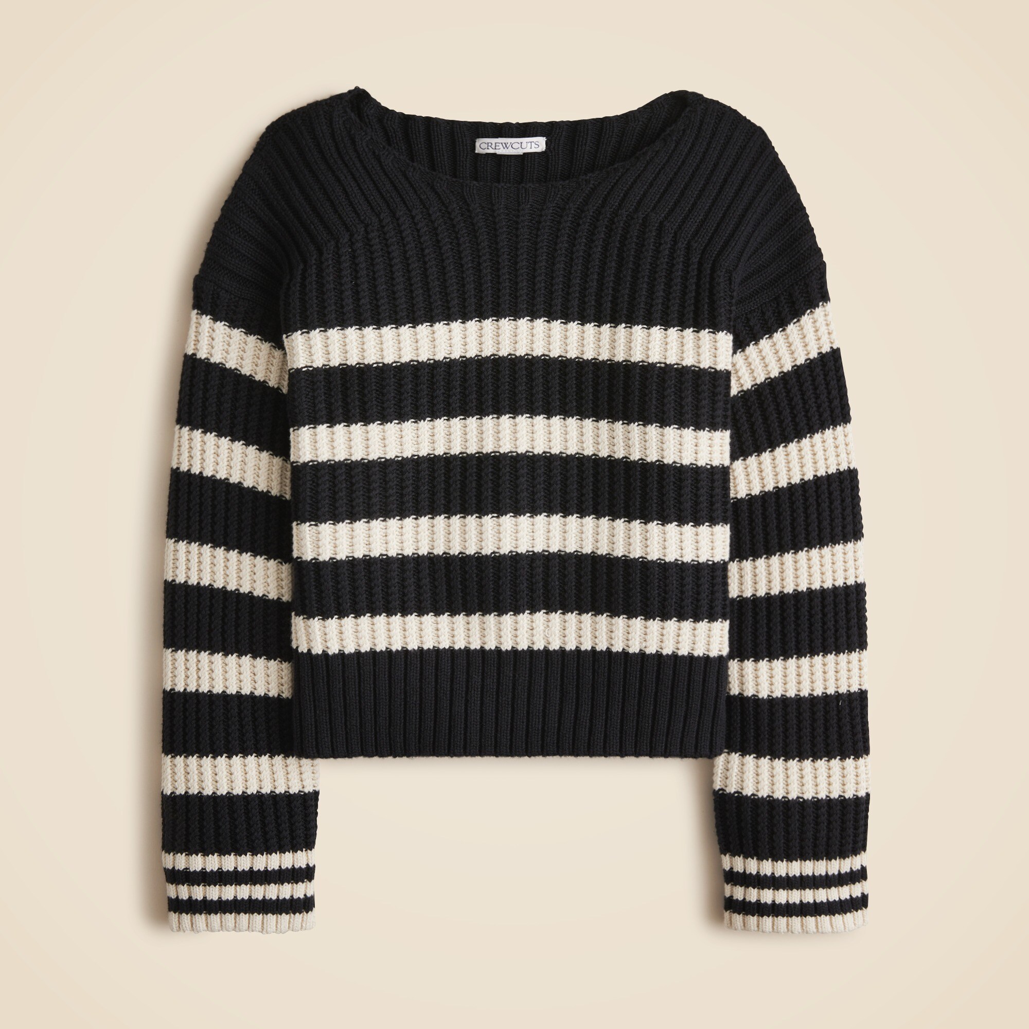  Girls' cotton boatneck sweater in black stripe