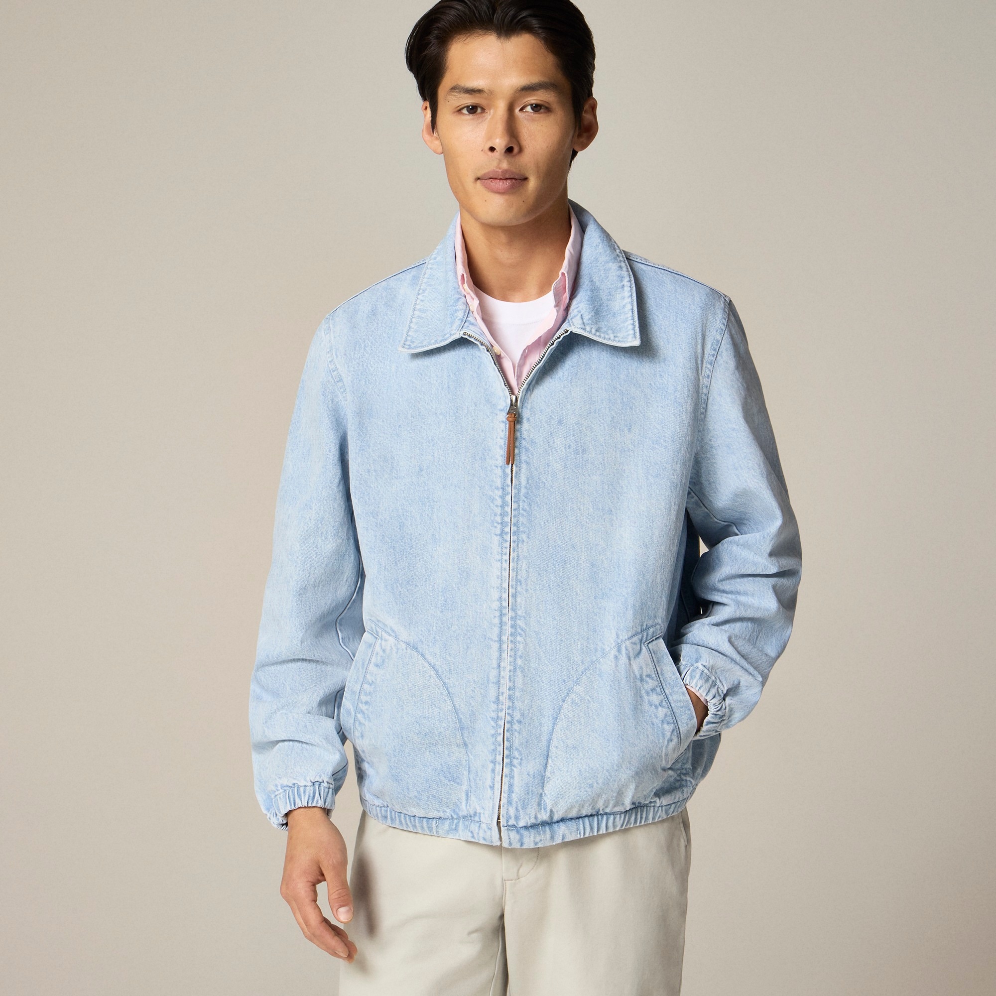 mens Harrington jacket in washed denim