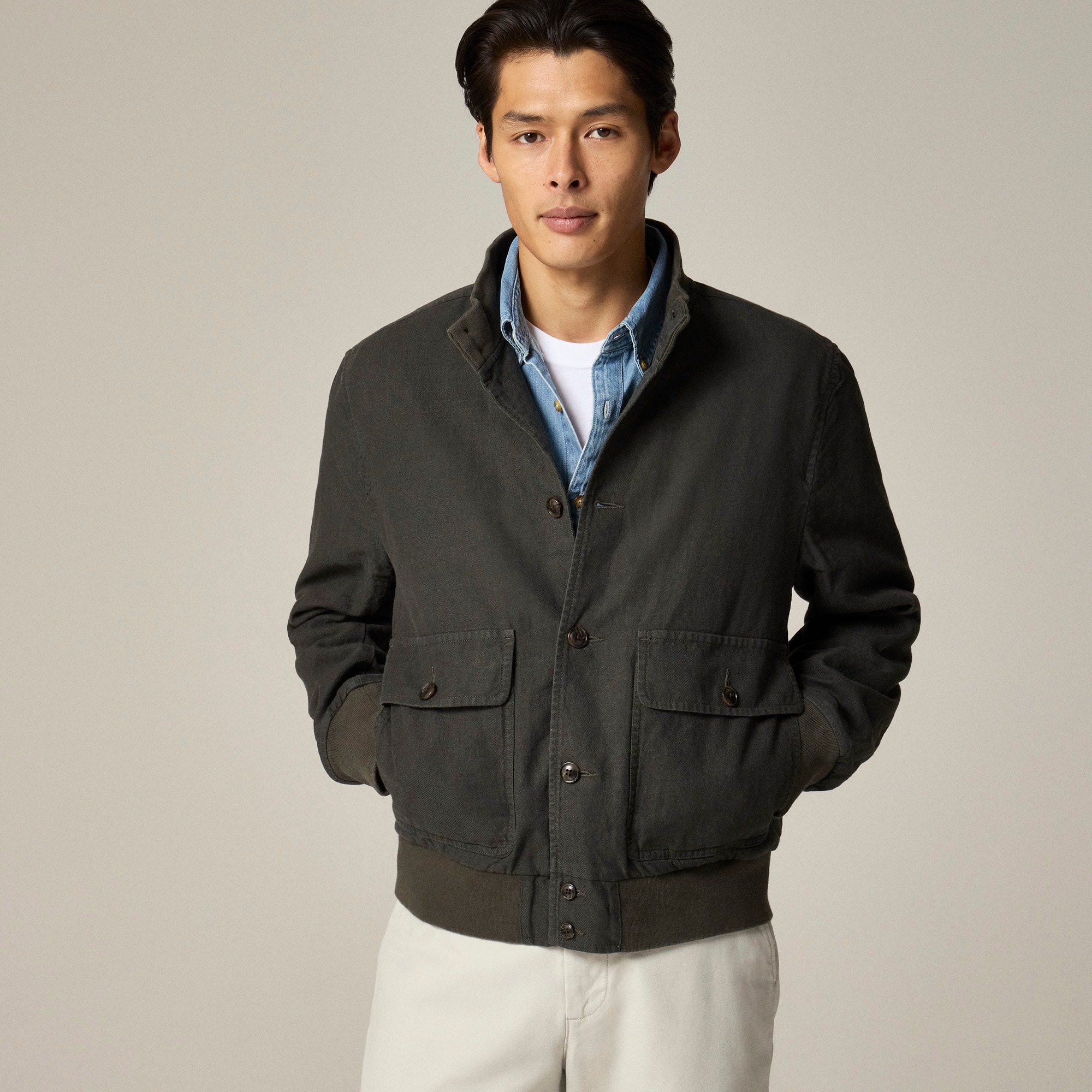 mens Flight jacket in linen-cotton blend