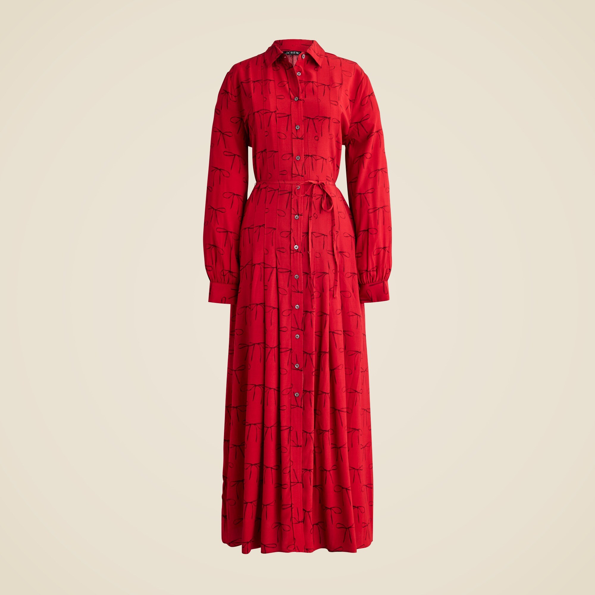 Drapey pleated shirtdress in bow print