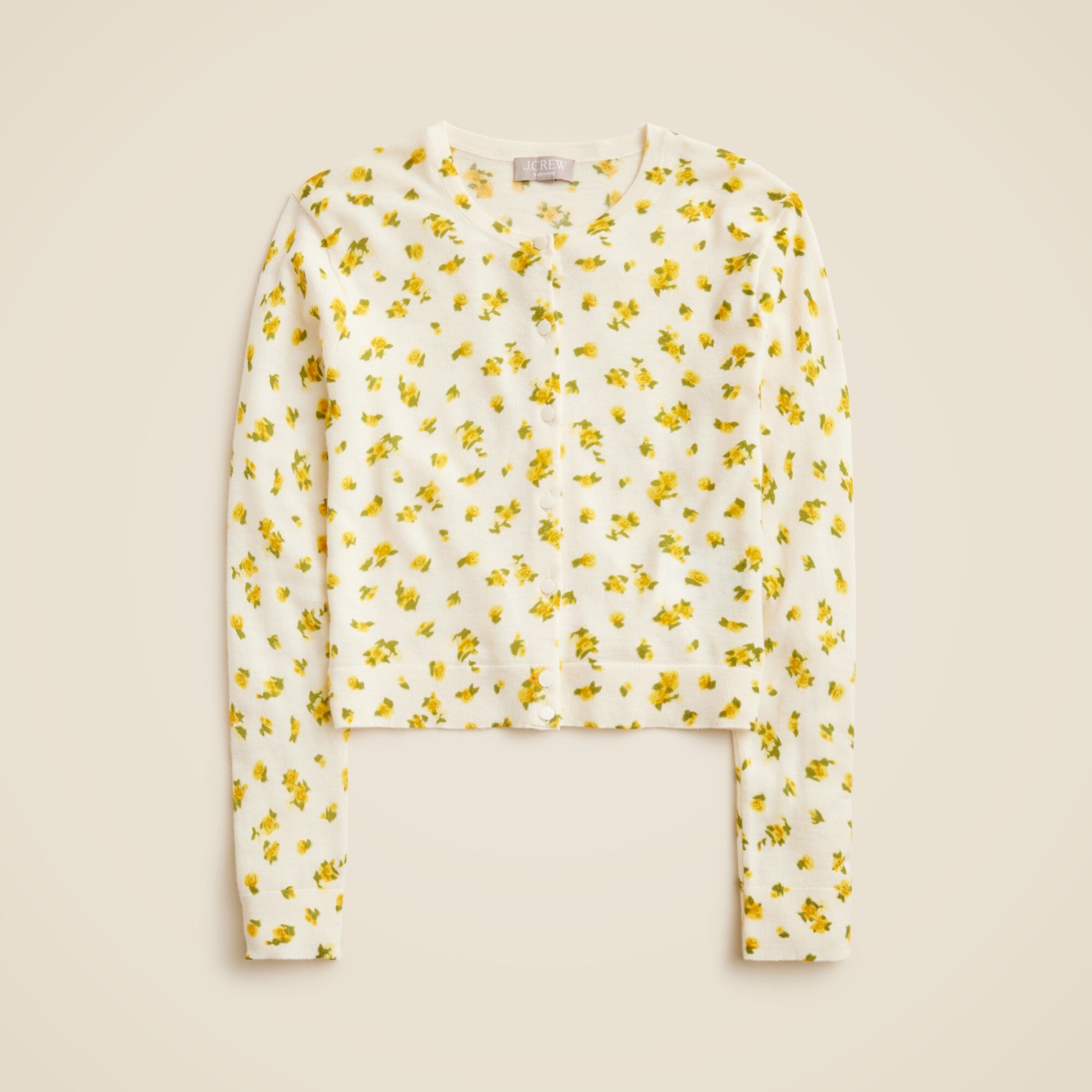 Featherweight cashmere cardigan in blurry rose print