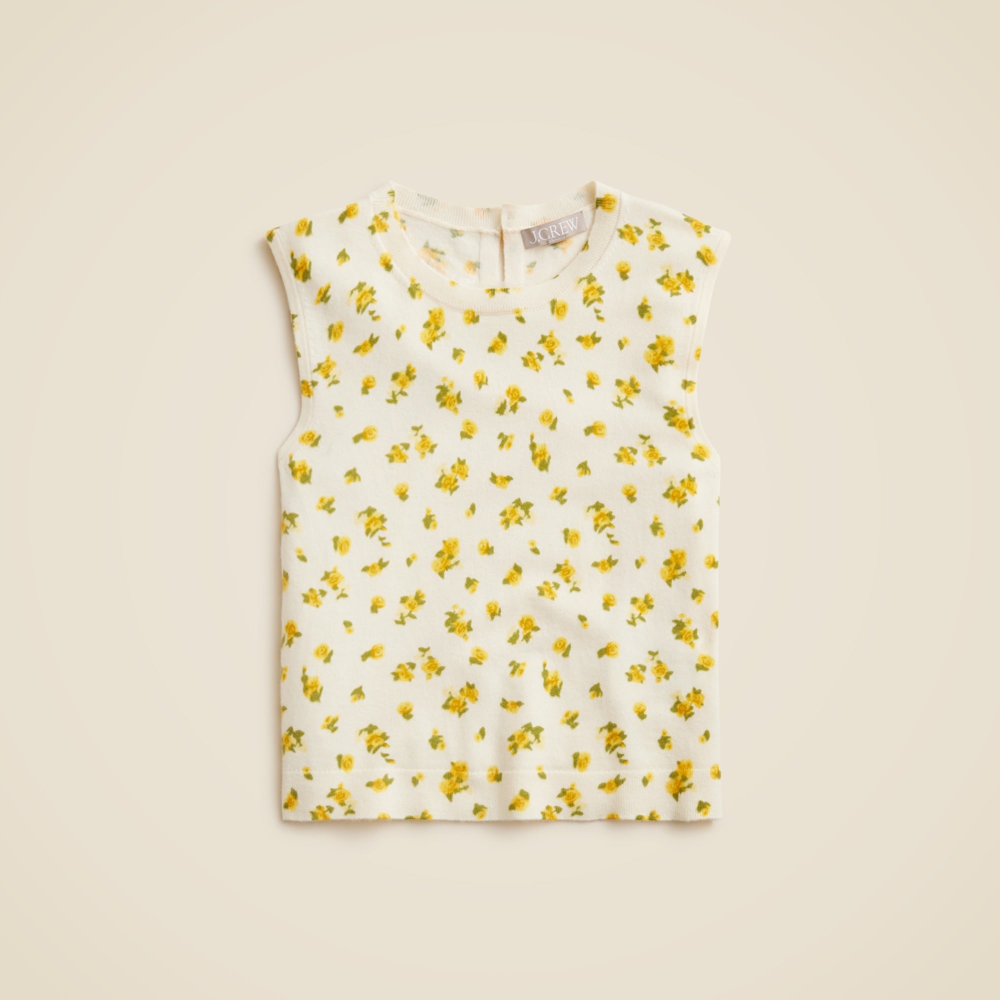 Featherweight cashmere sweater shell in budding rose print