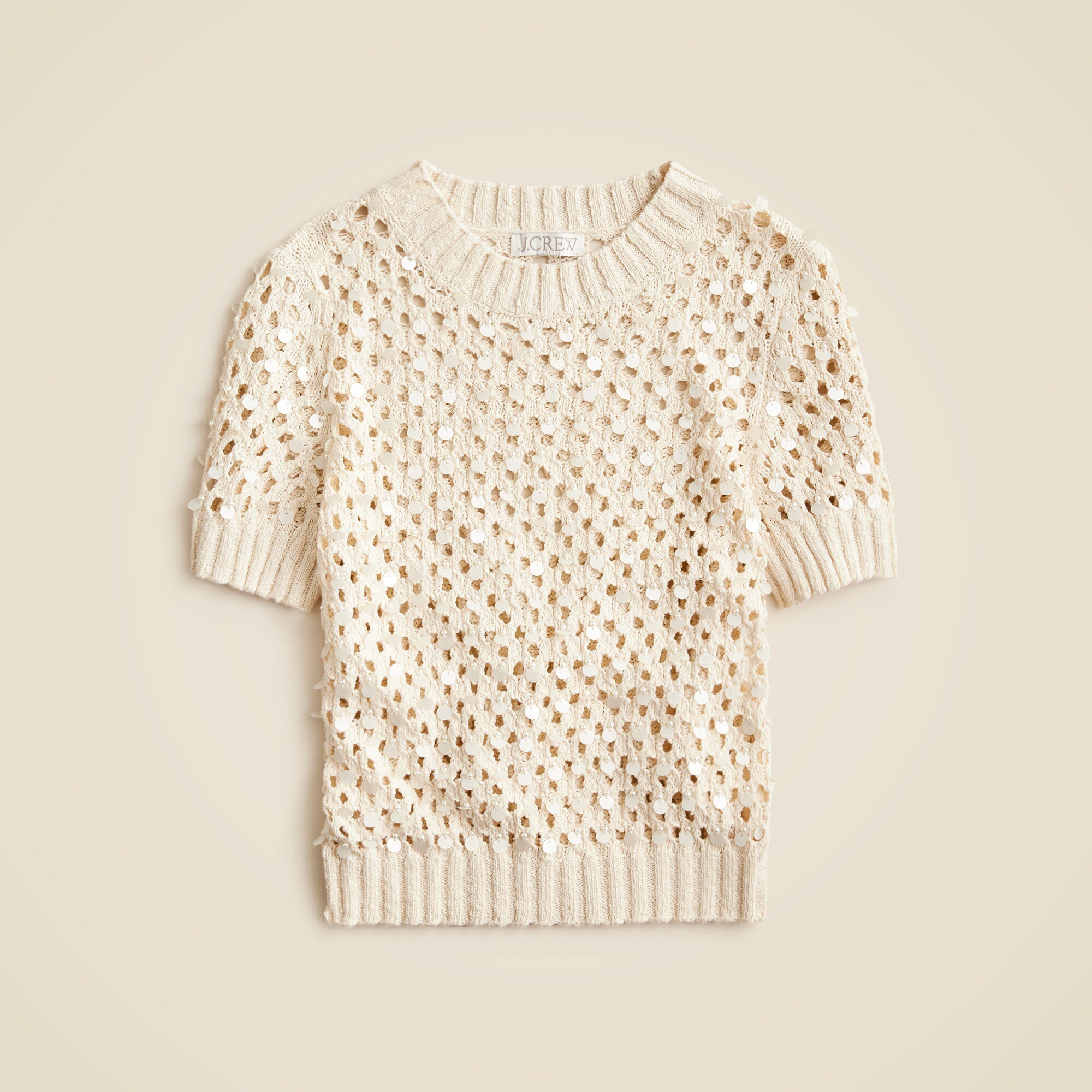 Pointelle Embellished Short-sleeve Sweater For Women