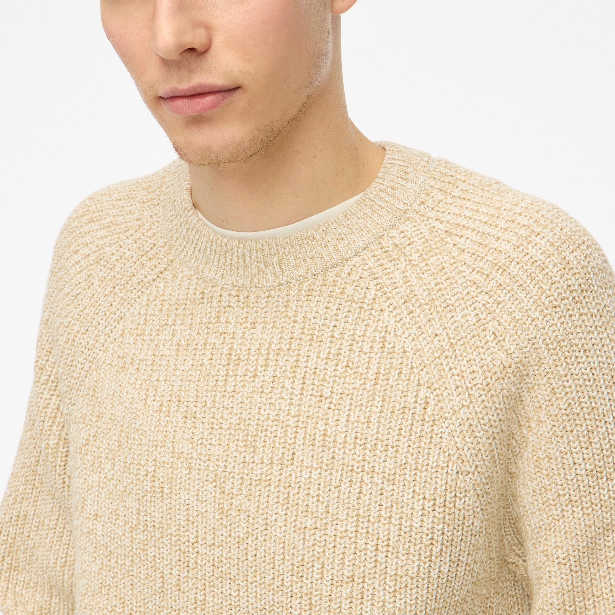 Marled raglan shaker-stitch crewneck sweater