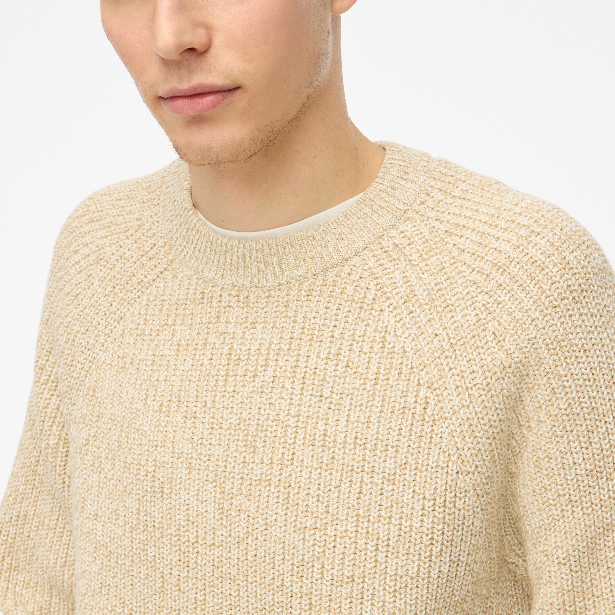 Factory: Marled Raglan Shaker-stitch Crewneck Sweater For Men