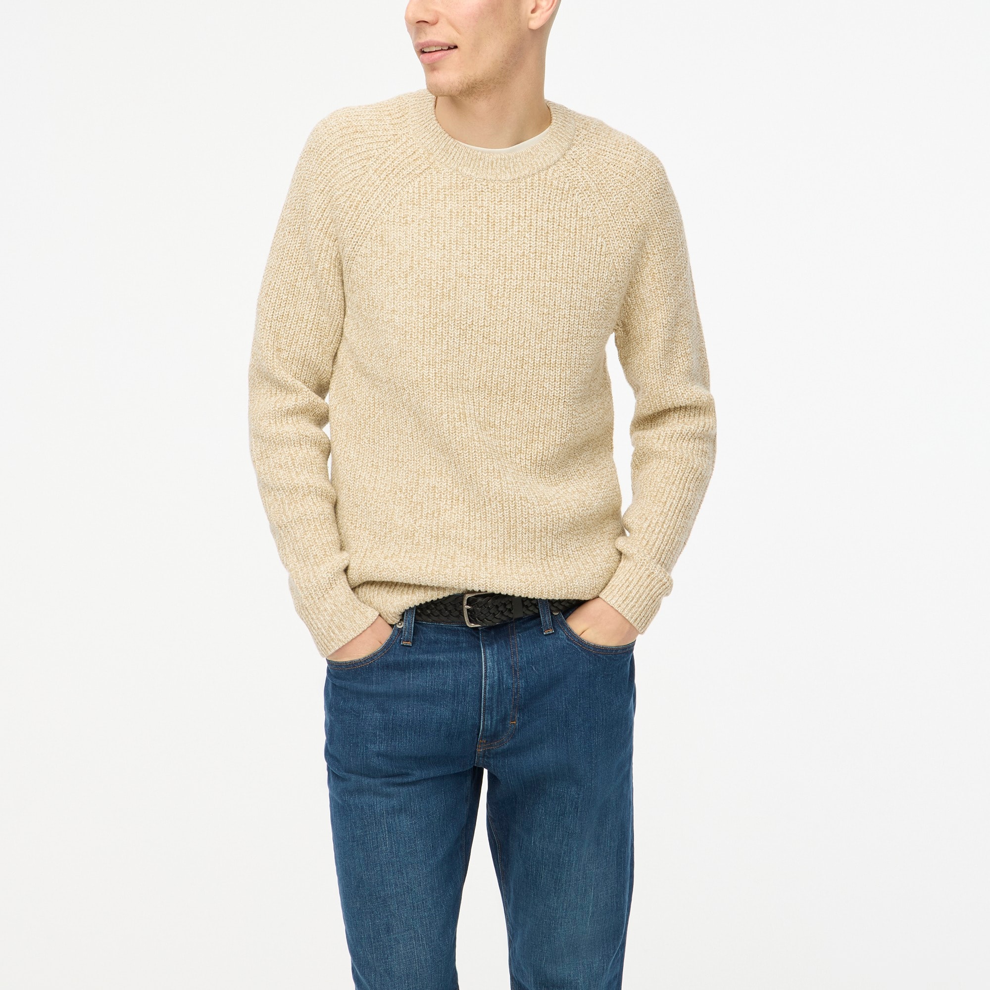 Marled raglan shaker-stitch crewneck sweater