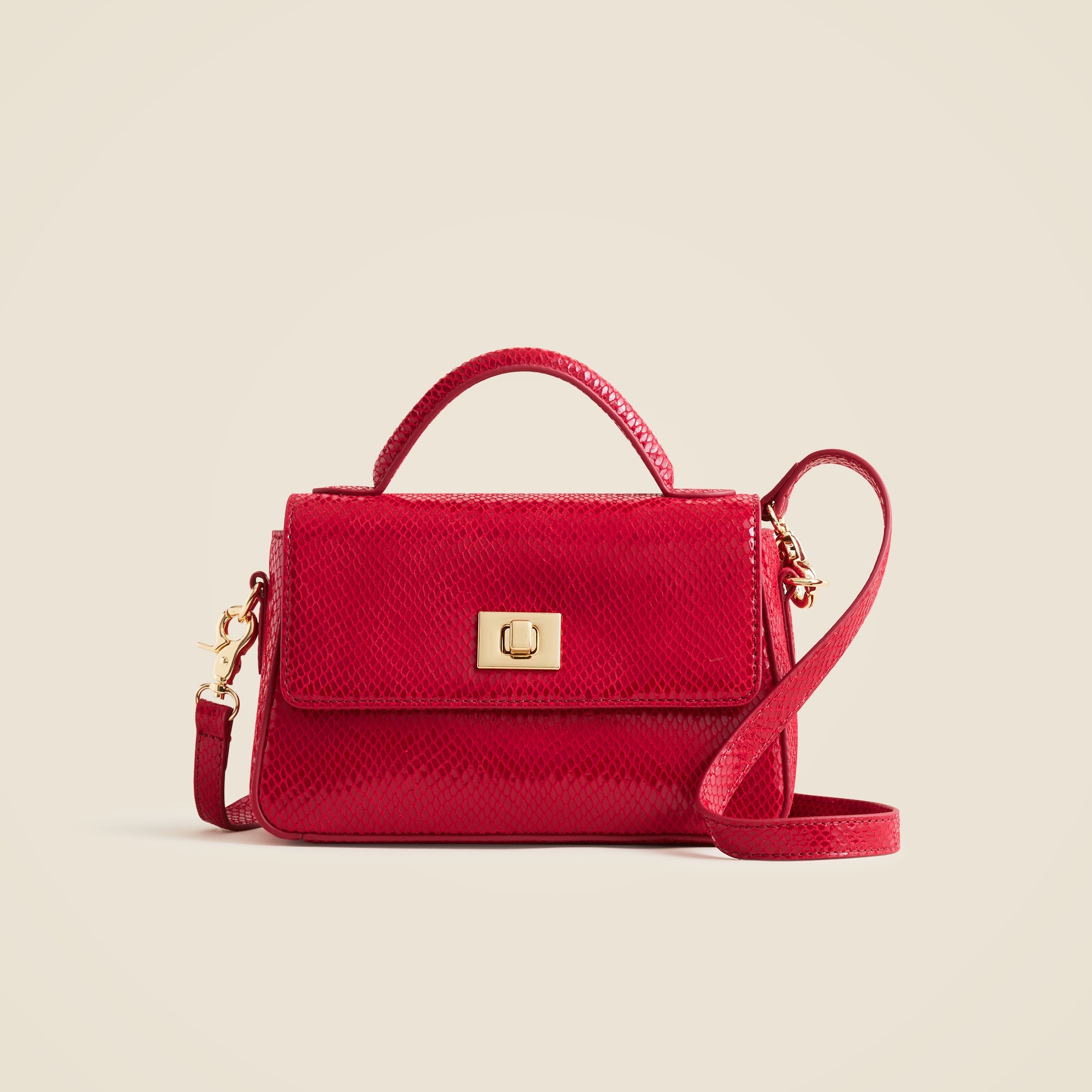 womens Small Edie top-handle bag in snake-embossed leather
