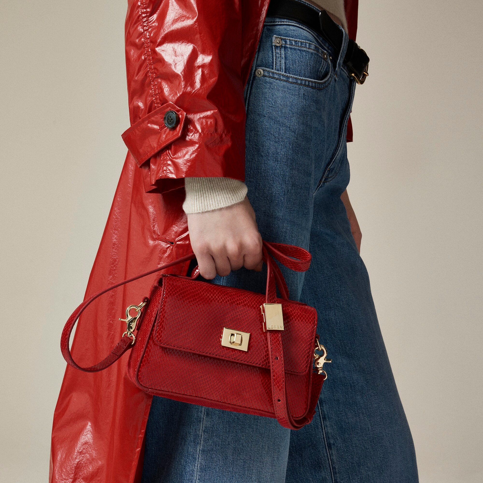 womens Small Edie top-handle bag in snake-embossed leather