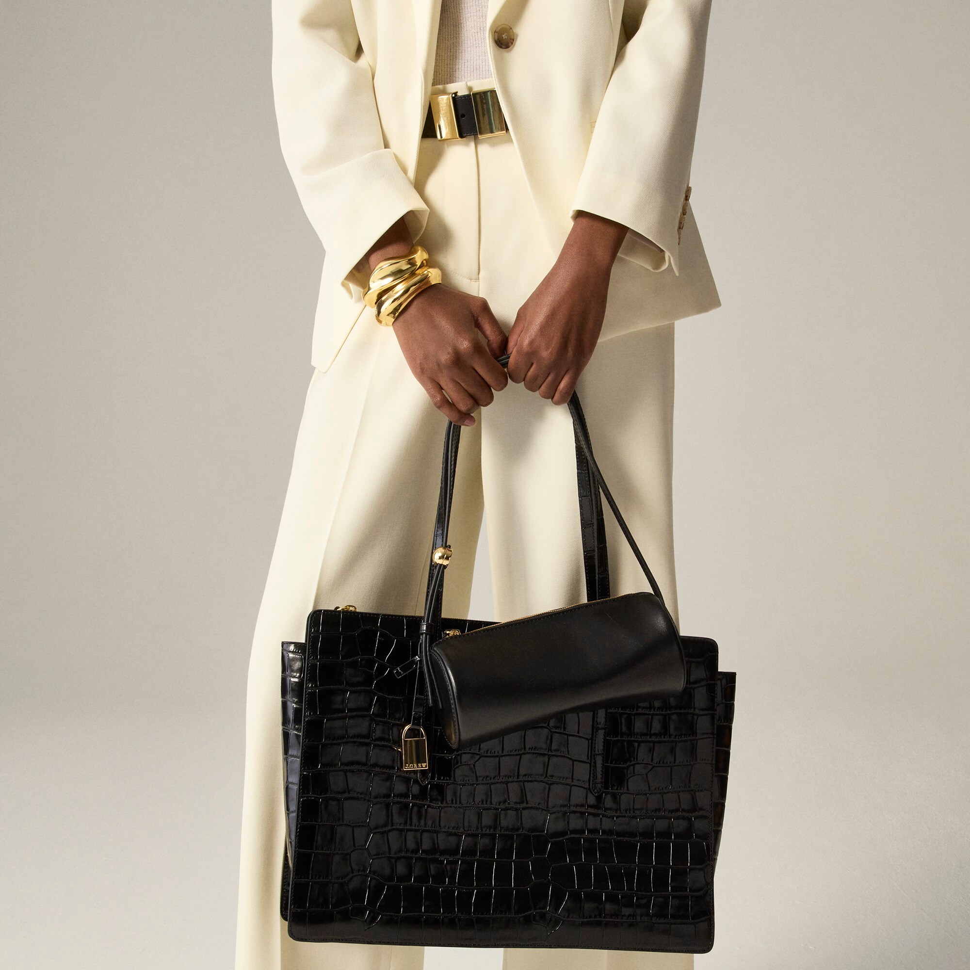 Edie structured bag in croc-embossed leather