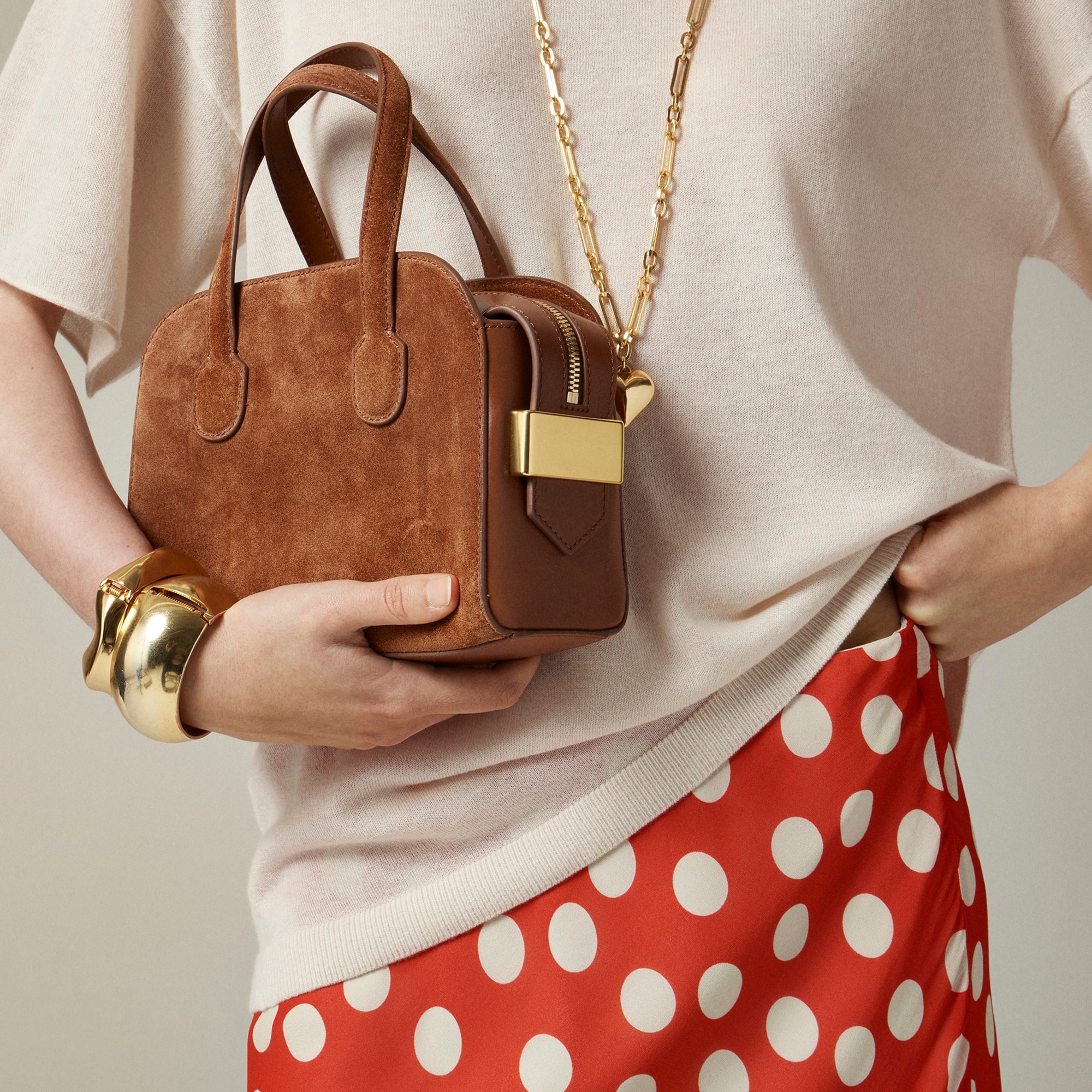 womens Small Berkeley top-handle bag in suede and leather