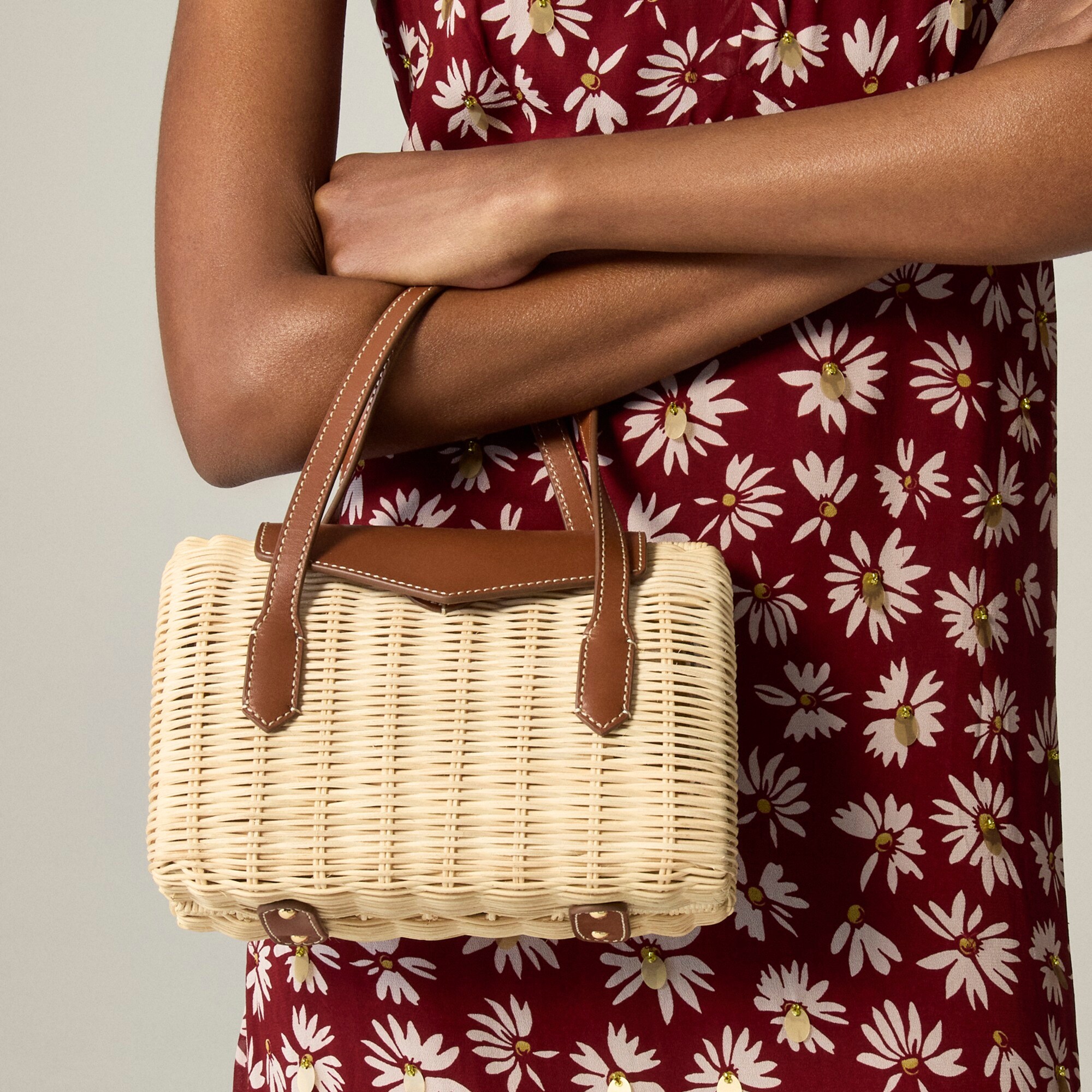 womens Small rattan top-handle bag