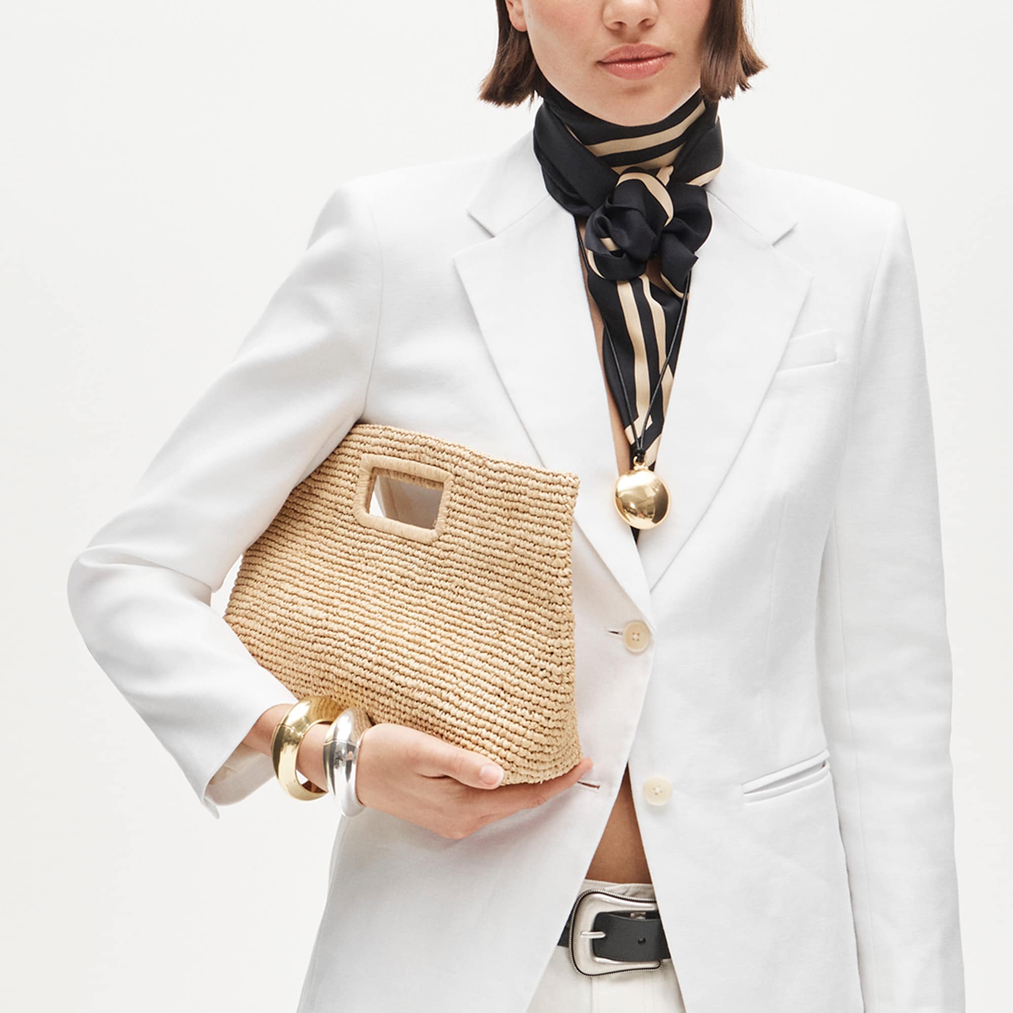 Handknotted raffia rectangular clutch