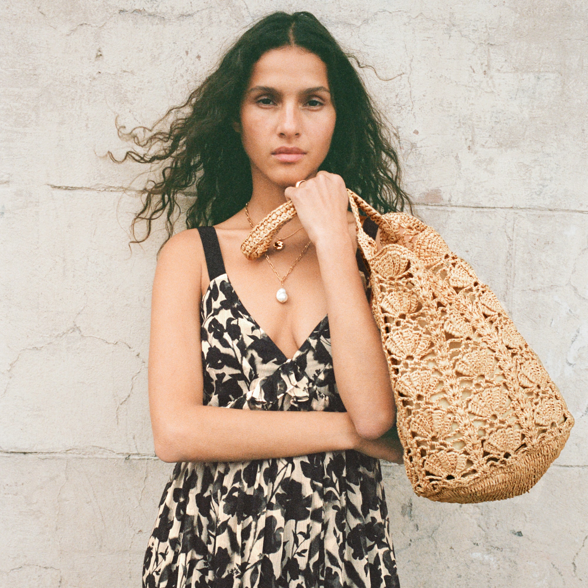 womens Handknotted faux-raffia bucket bag