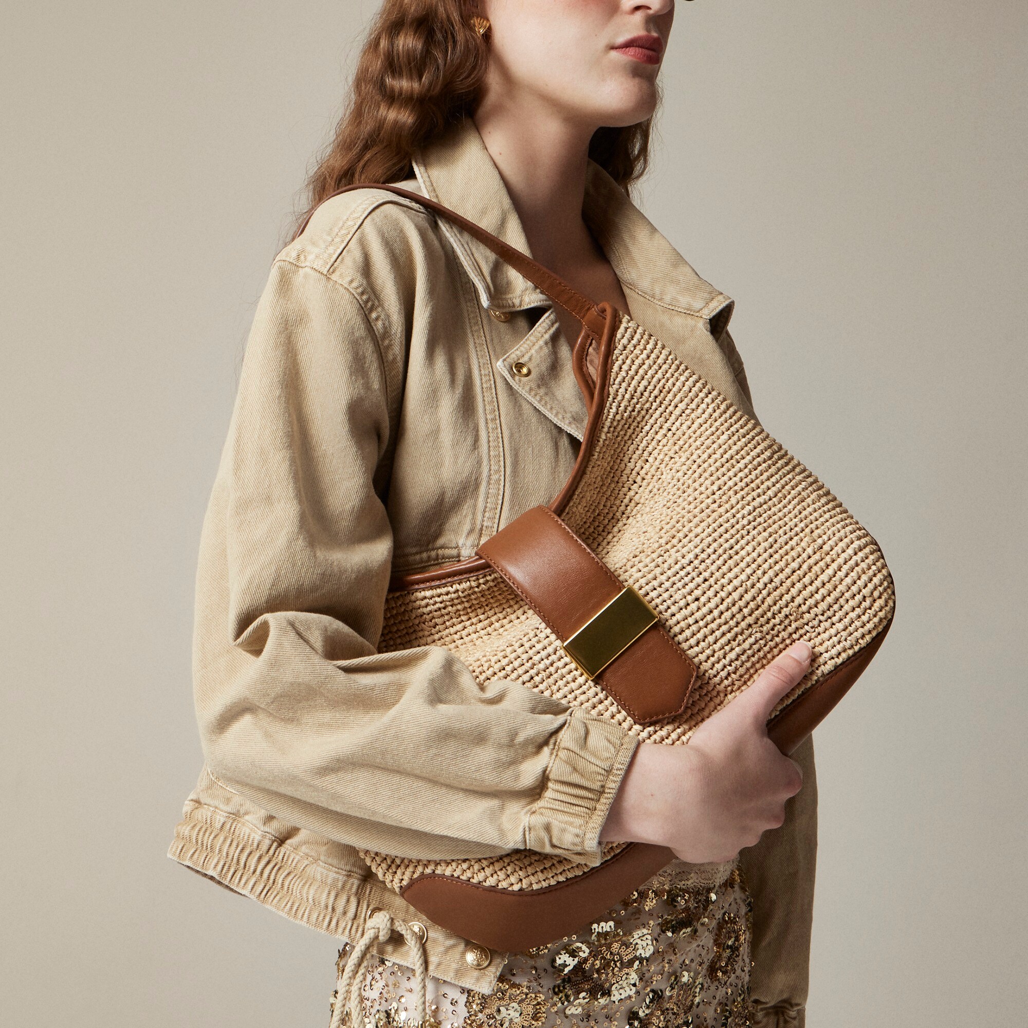 womens Berkeley shoulder bag in handknotted straw