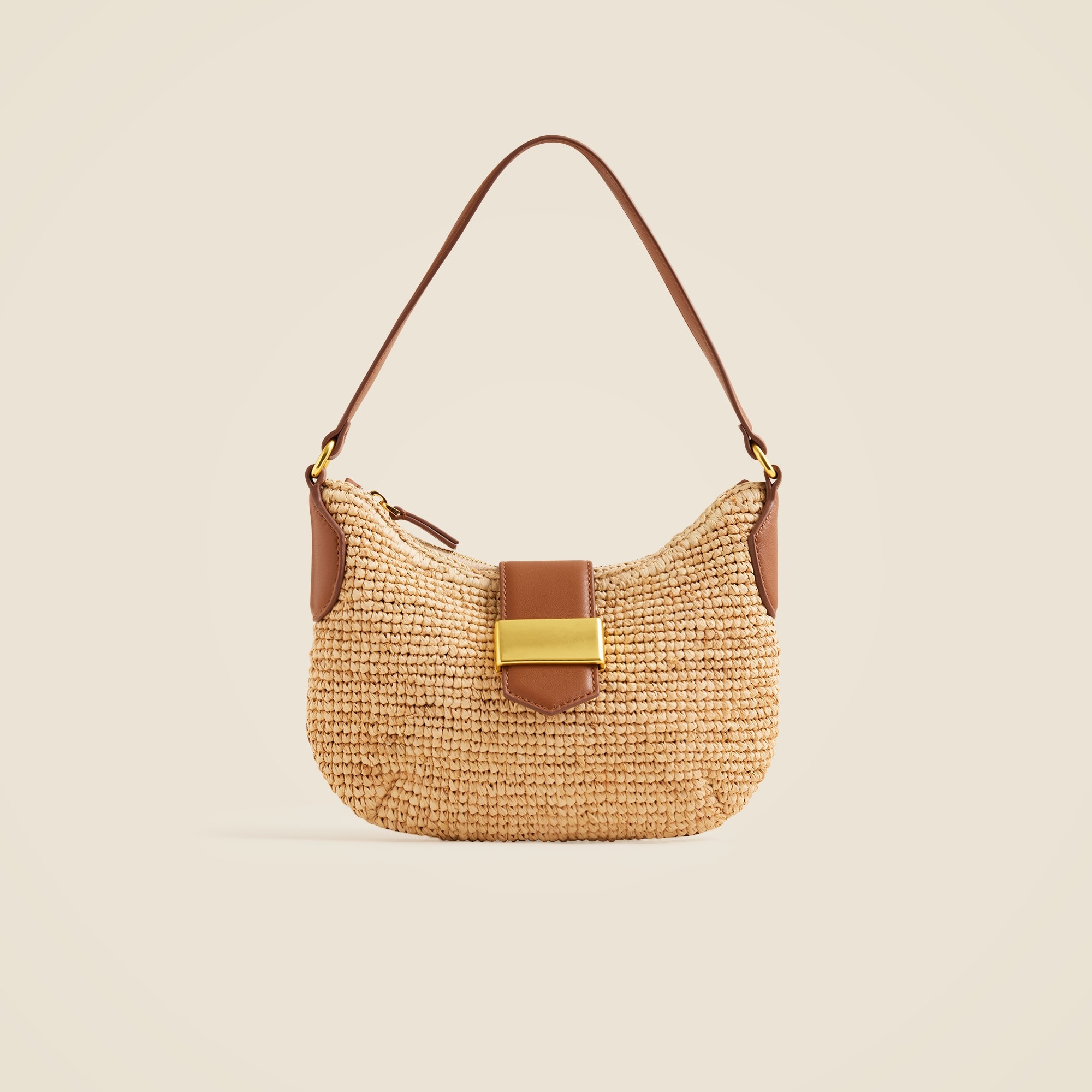 Berkeley buckle shoulder bag in handknotted straw