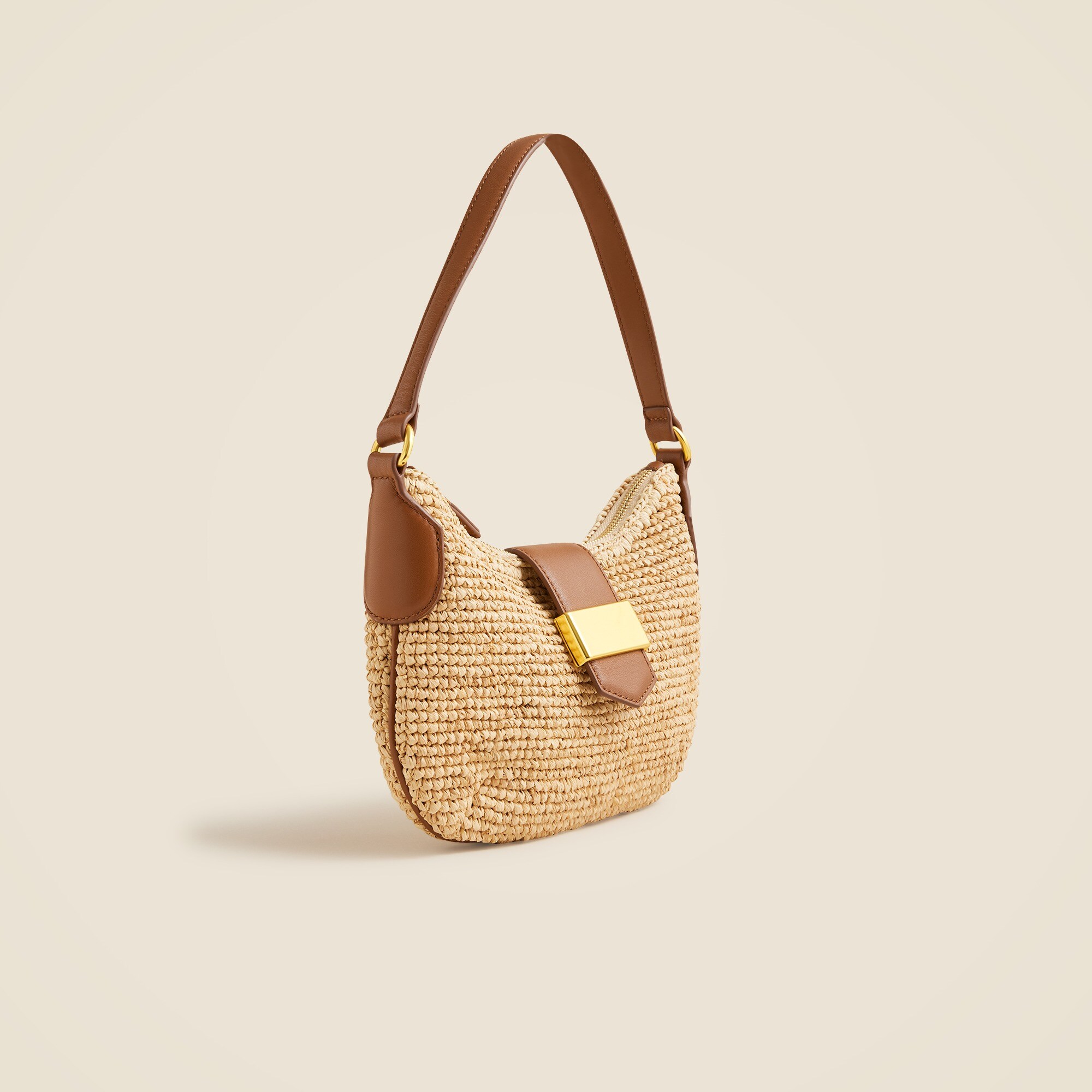 Berkeley buckle shoulder bag in handknotted straw