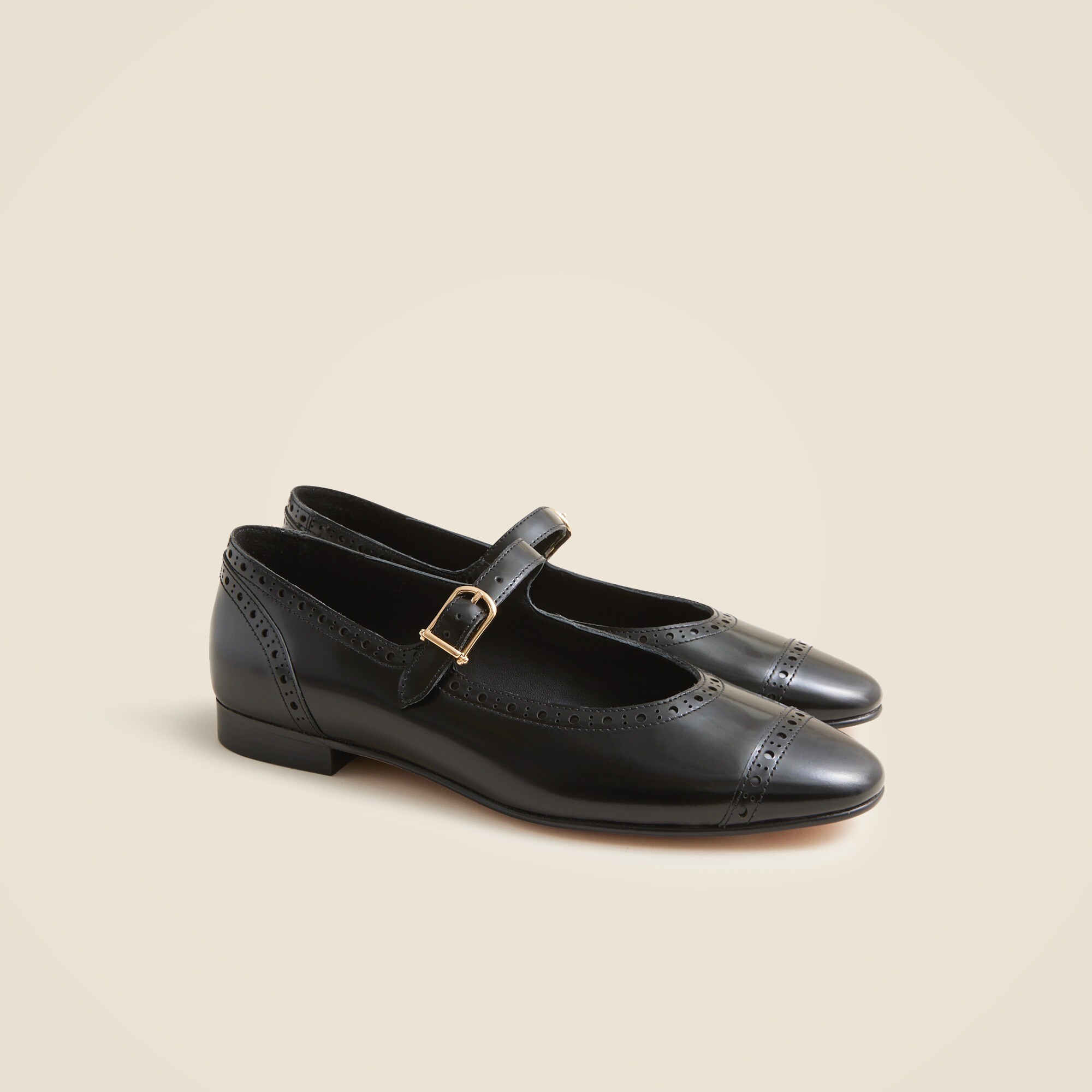 Wing Tip Mary Jane Ballet Flats In Spazzolato Leather For Women