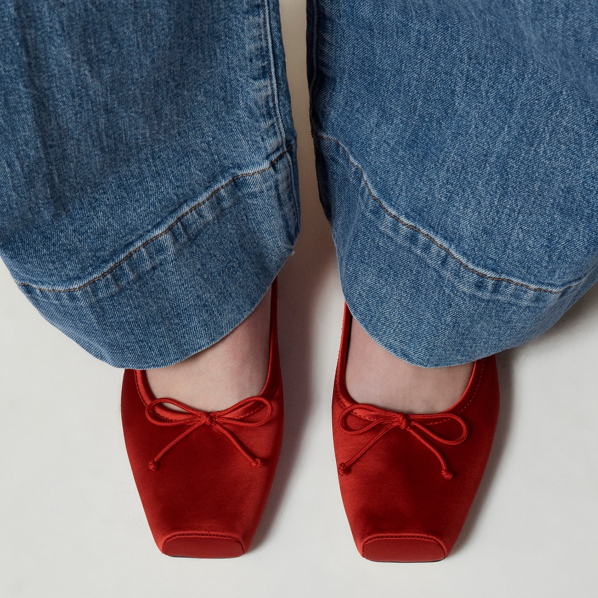 Square-toe ballet flats in satin