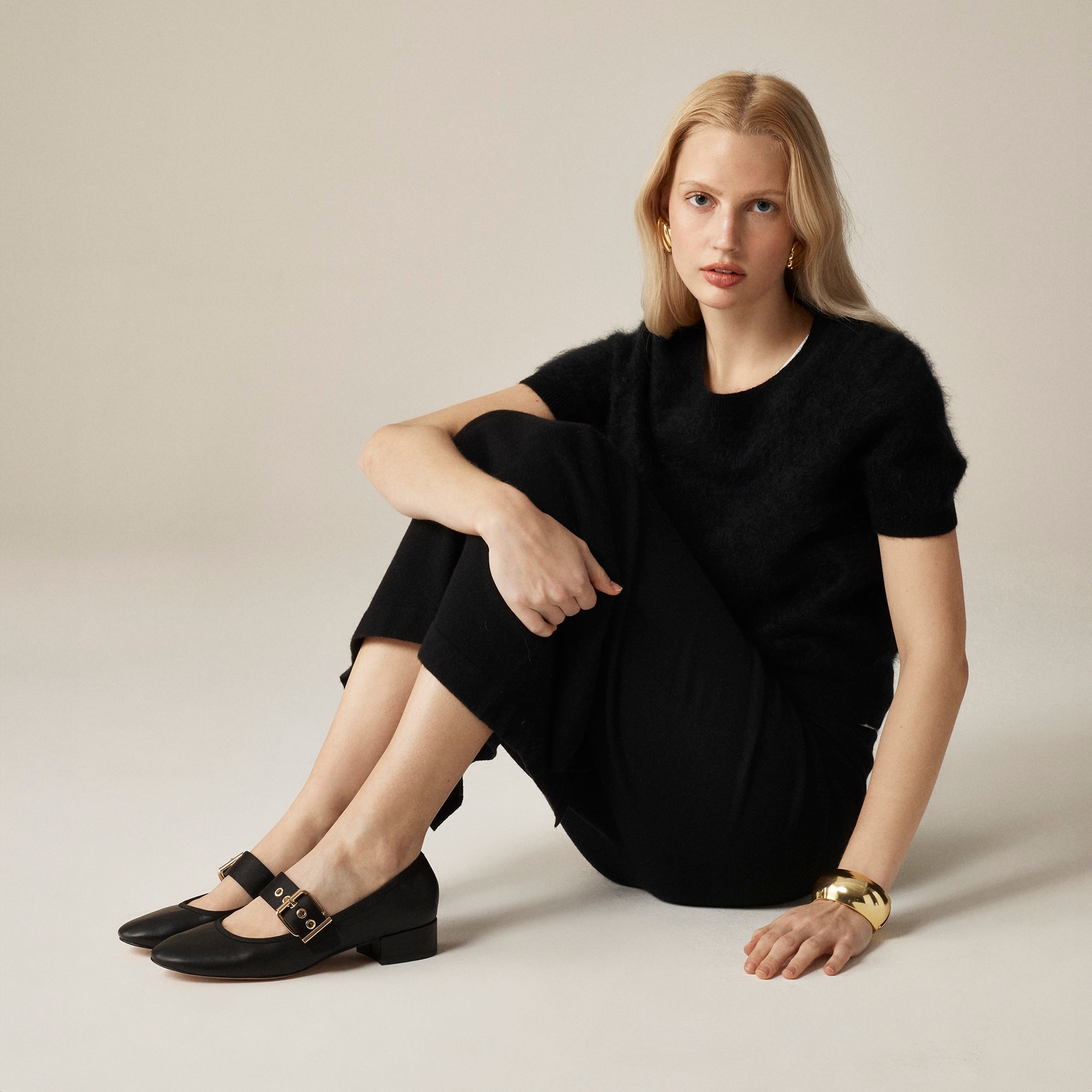 womens Teagan Mary Jane heels in leather with satin strap