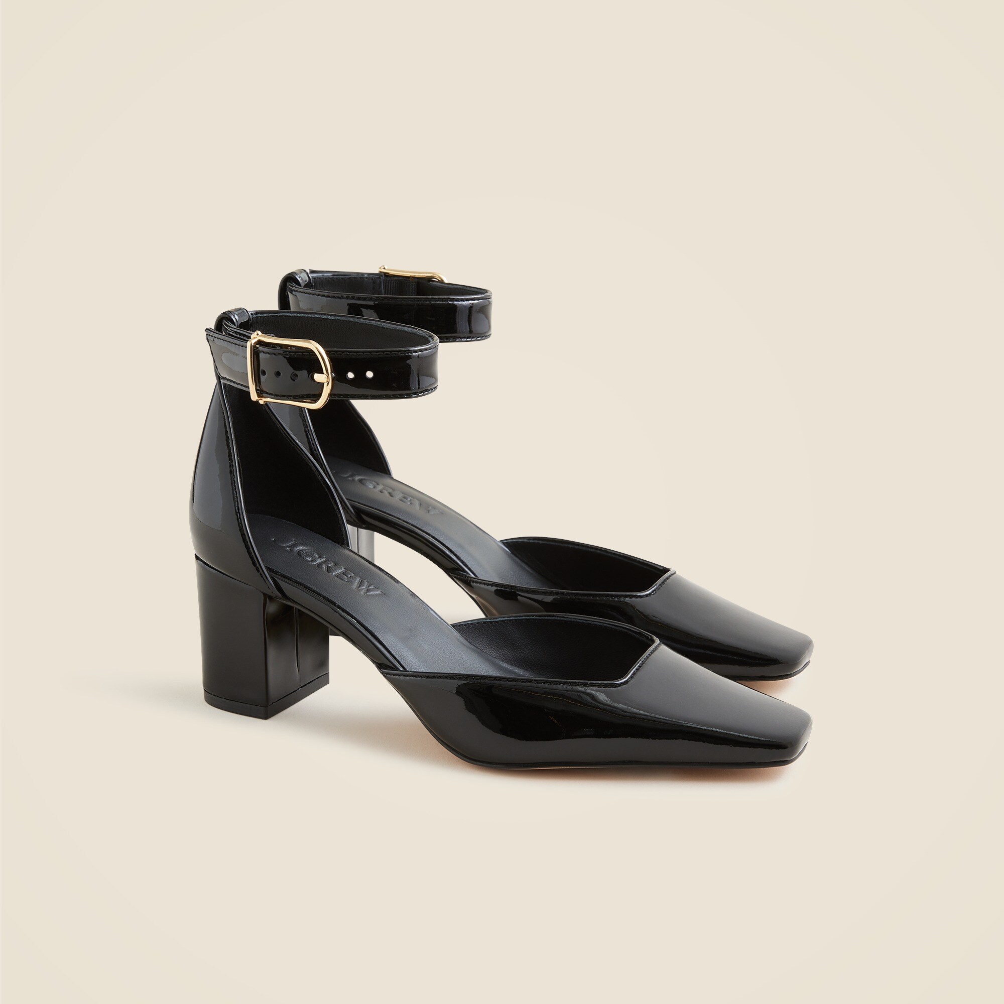 womens Buckle-strap block heels in patent leather
