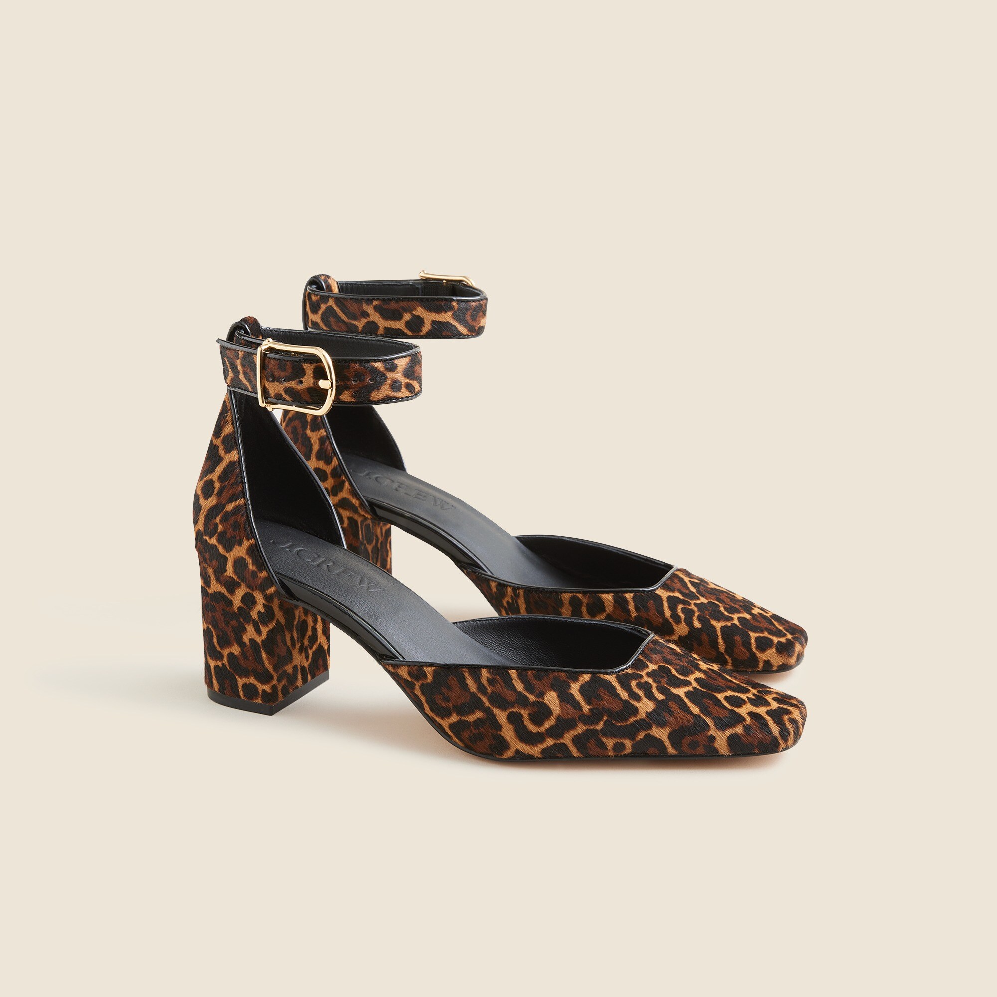 womens Buckle-strap block heels in leopard-print calf hair