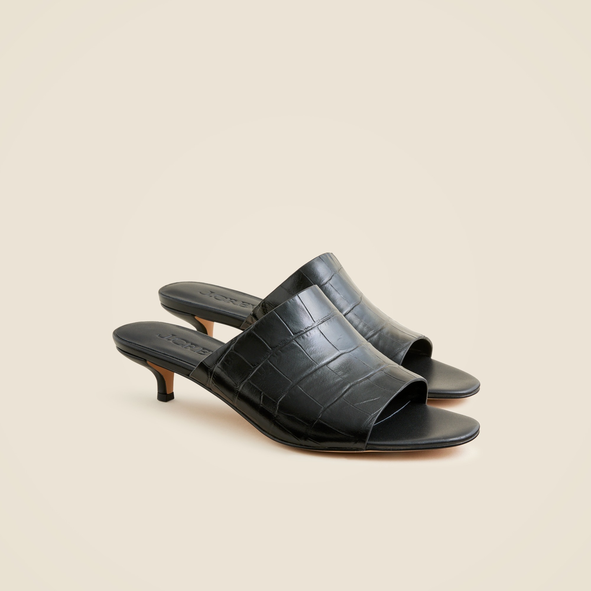 womens Wide-strap mule heels in Italian croc-embossed leather