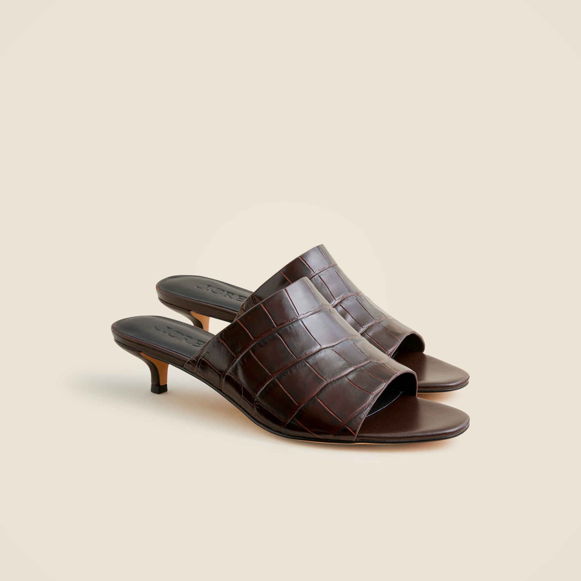 womens Wide-strap mule heels in Italian croc-embossed leather