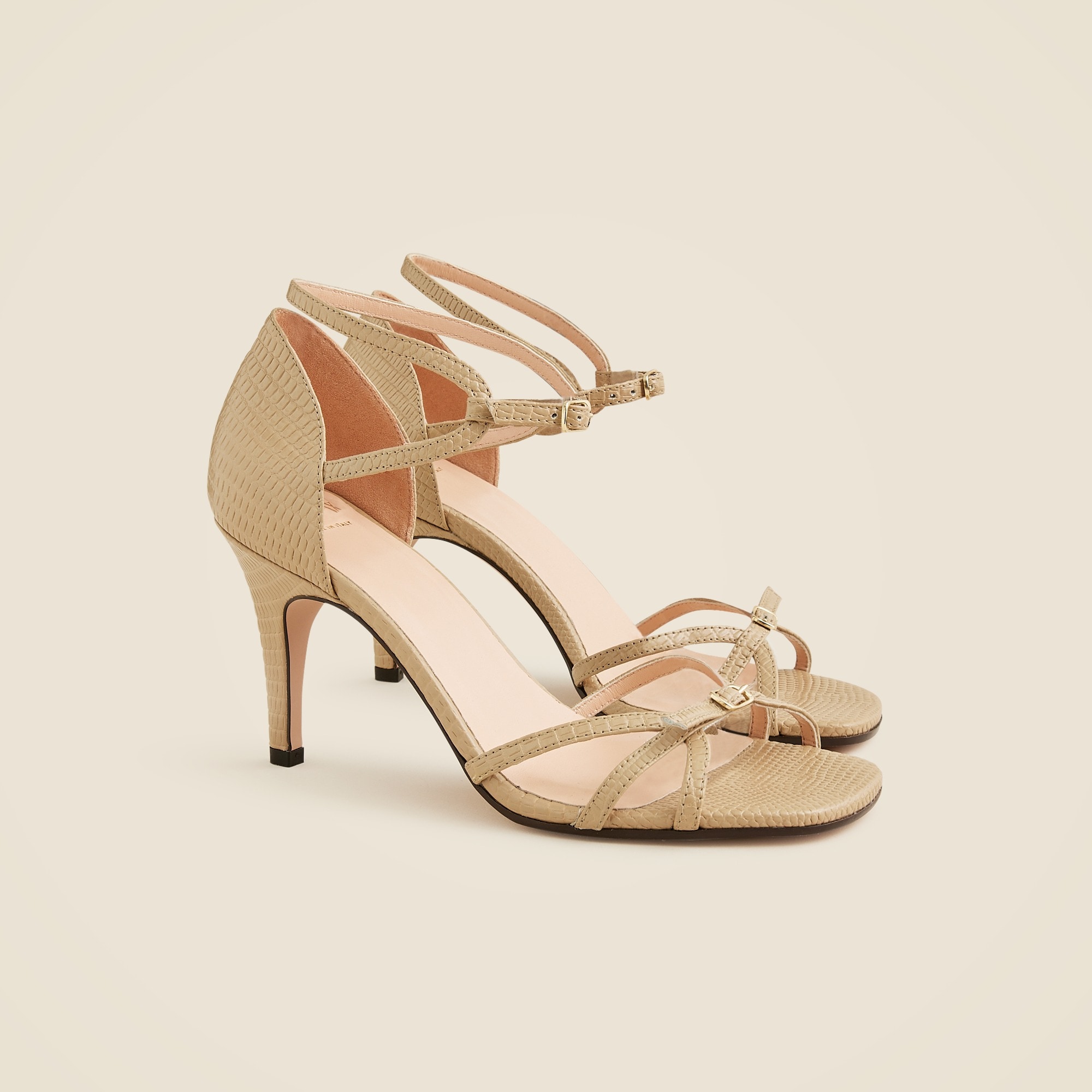 Made-in-Italy cage-toe heels in lizard-embossed leather