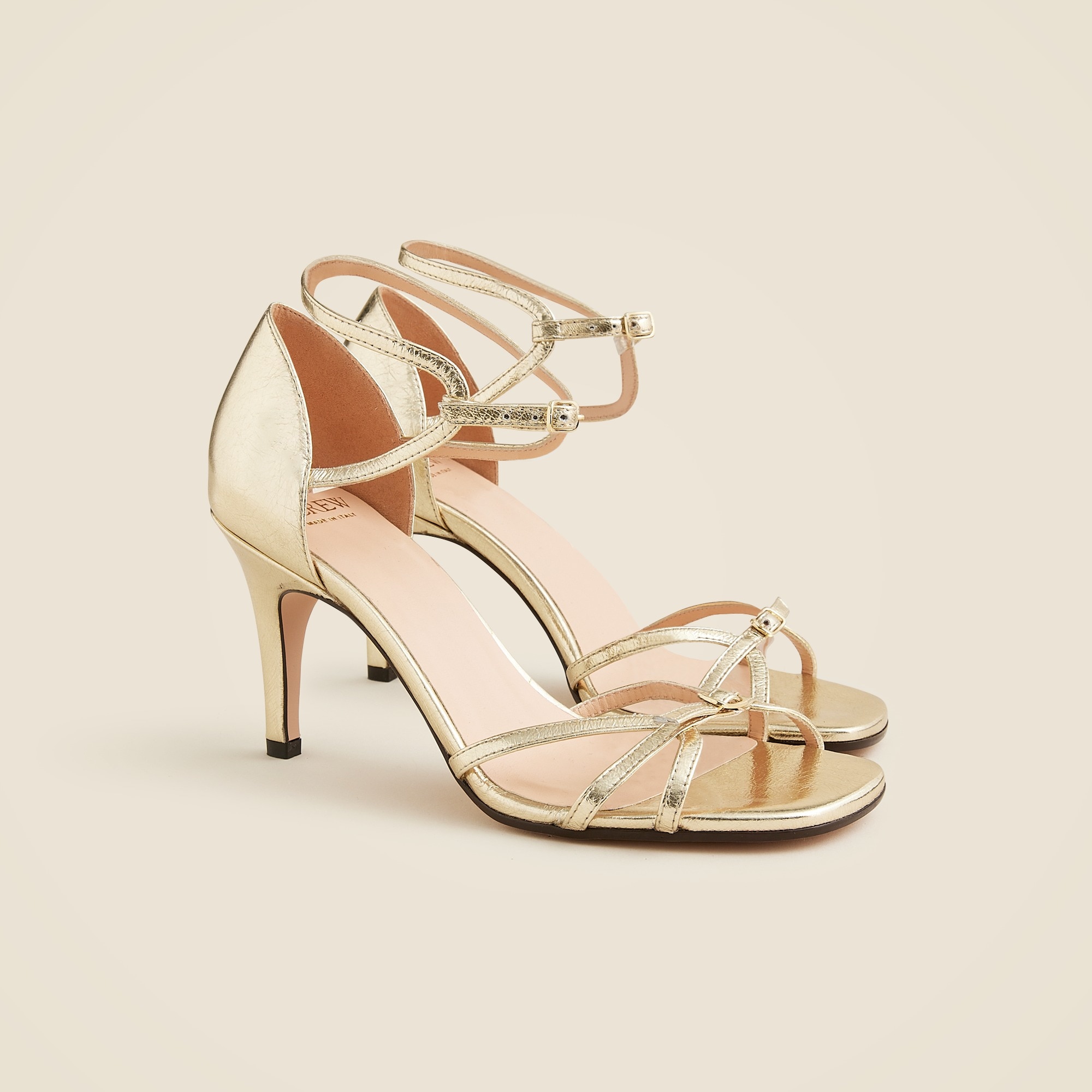  Made-in-Italy cage-toe heels in metallic leather