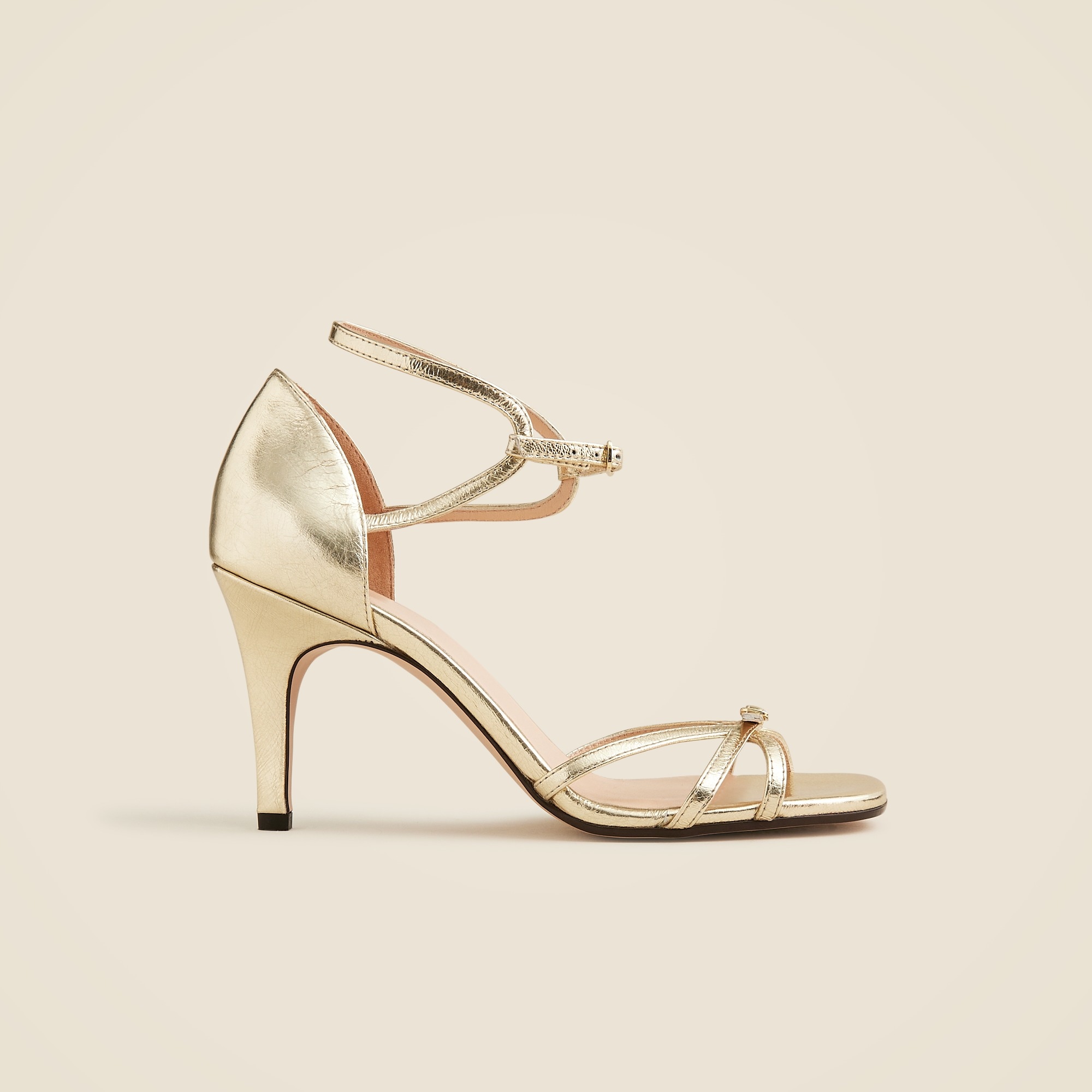 Made-in-Italy cage-toe heels in metallic leather