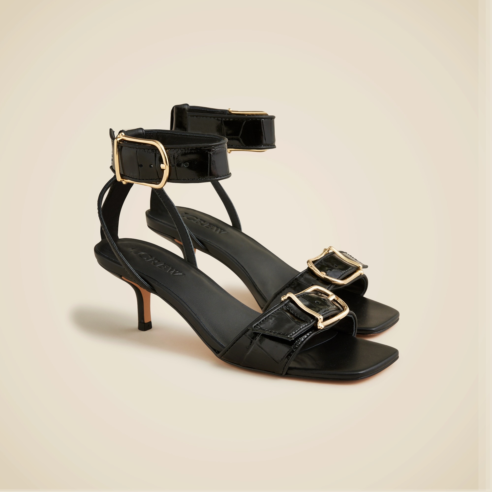 womens Krista kitten-heel sandals in Italian croc-embossed leather