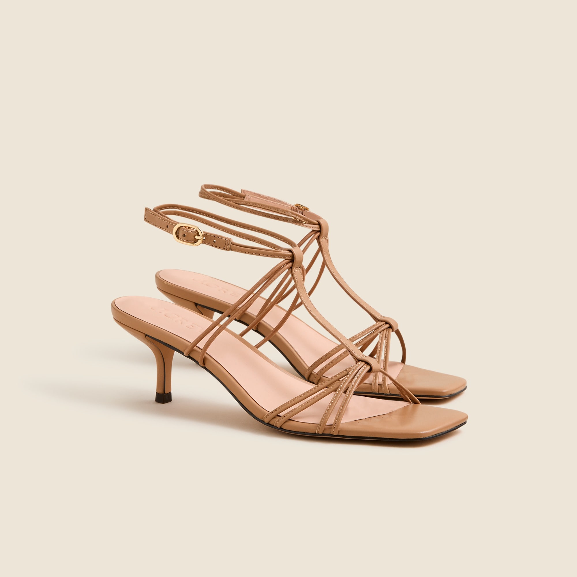 womens Strappy kitten heel sandals in leather