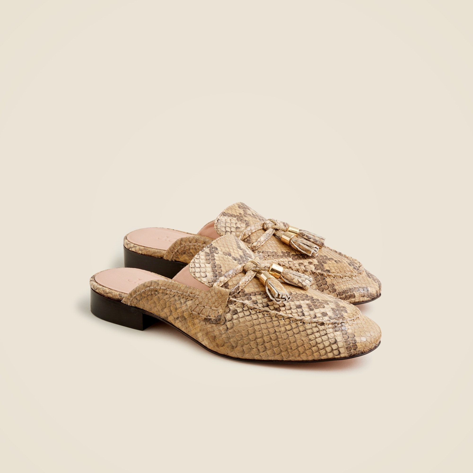 womens Tassel mule loafers in snake-embossed Italian leather