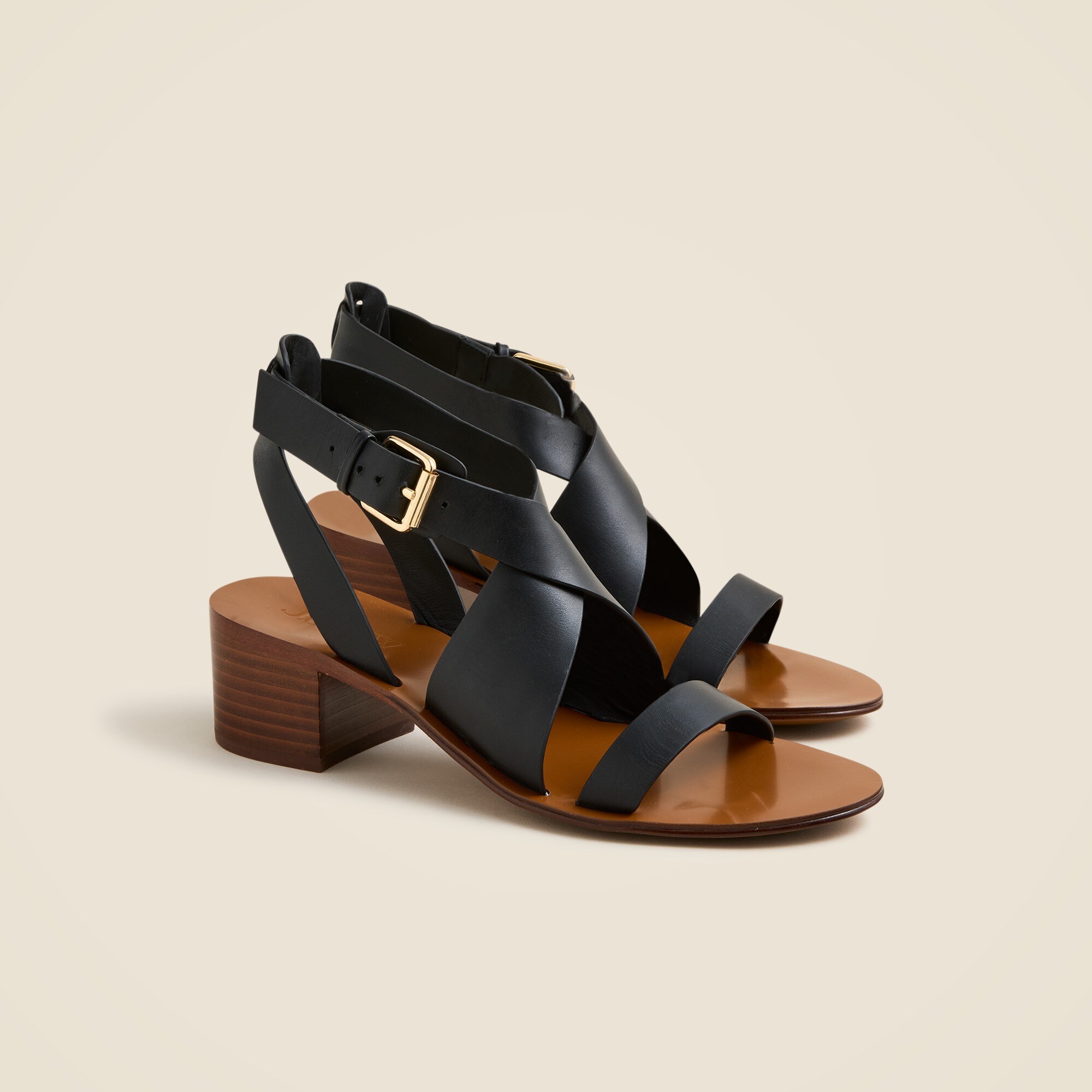 womens Cross-strap block-heel sandals in leather