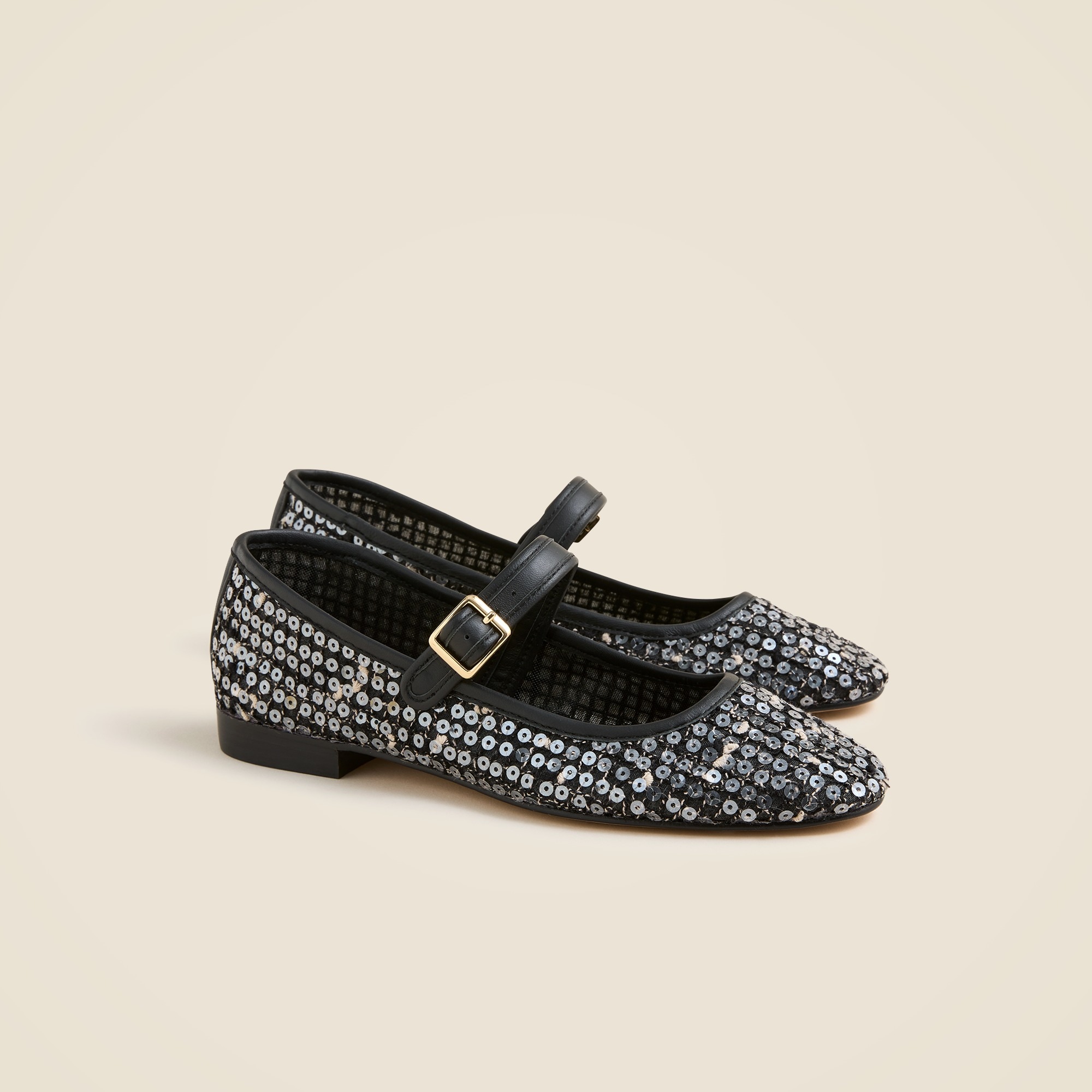 womens Mesh Mary Jane ballet flats with sequins