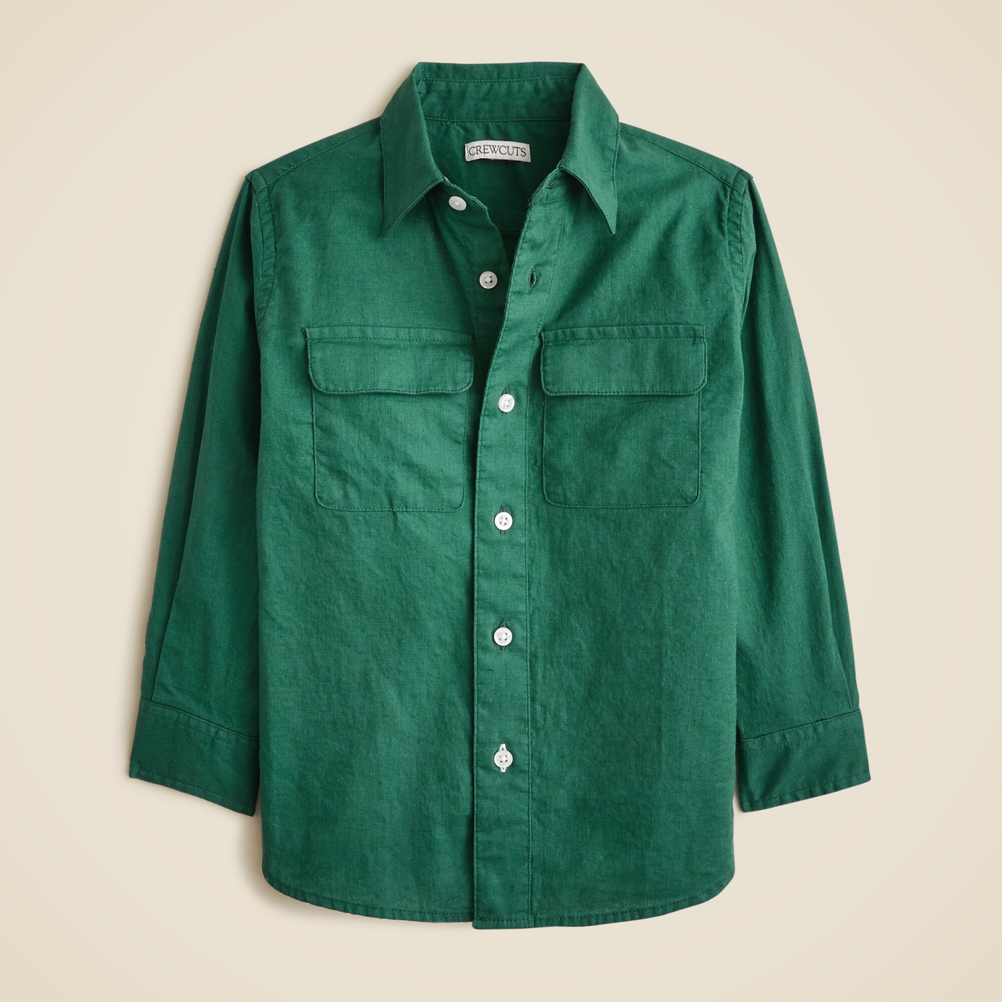  Kids' long-sleeve camp-pocket shirt in linen-cotton blend