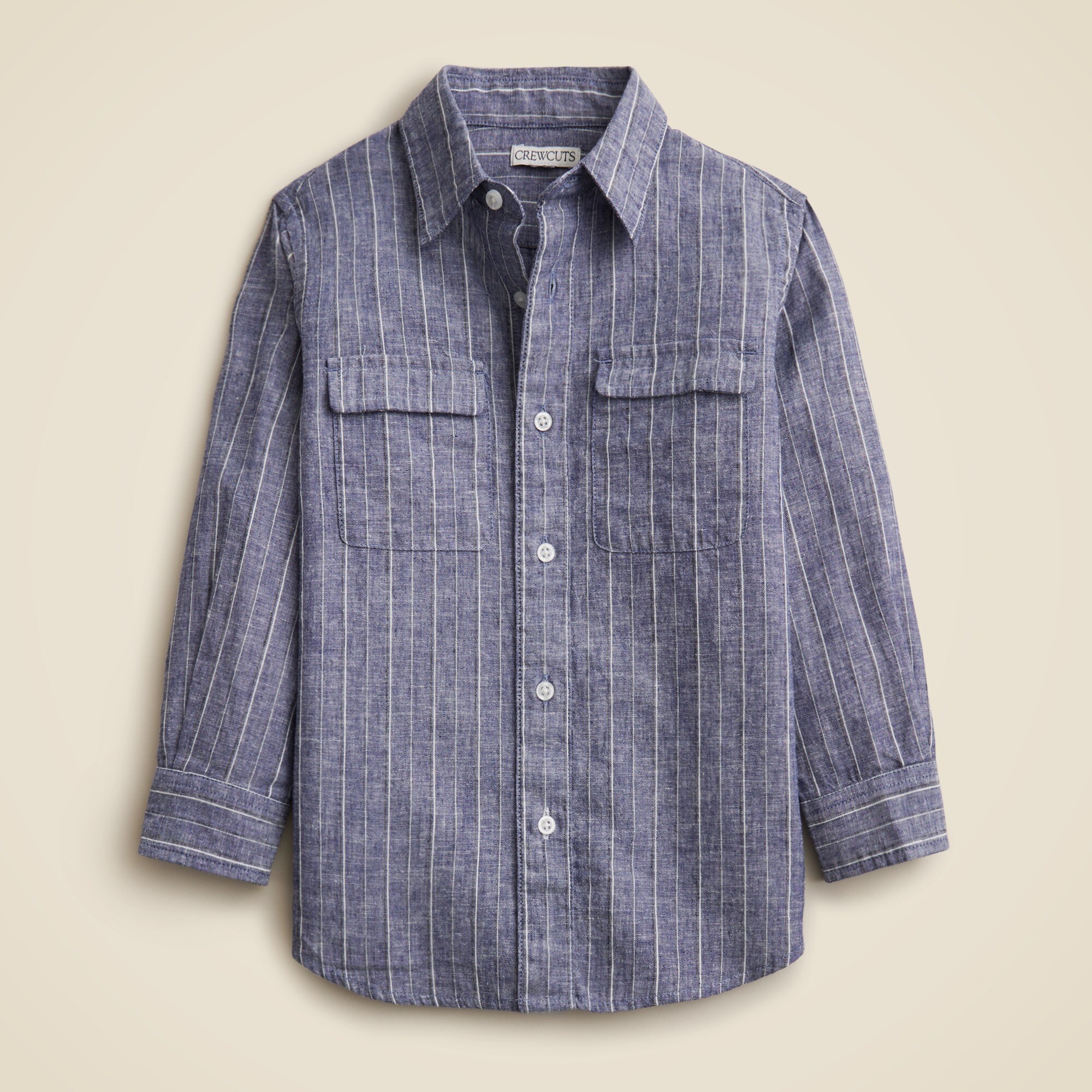 boys Kids' long-sleeve camp-pocket shirt in linen-cotton blend