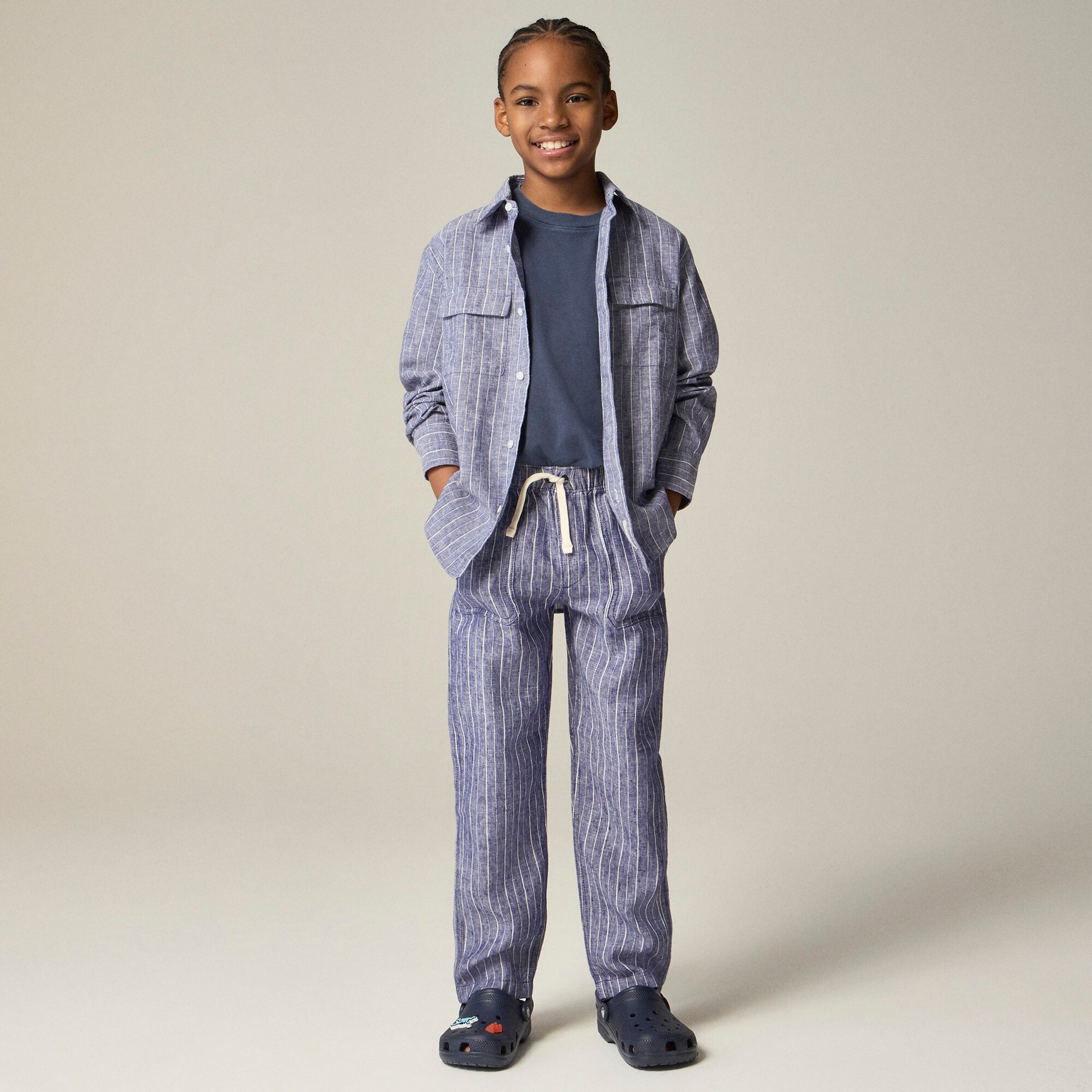  Kids' long-sleeve camp-pocket shirt in linen-cotton blend