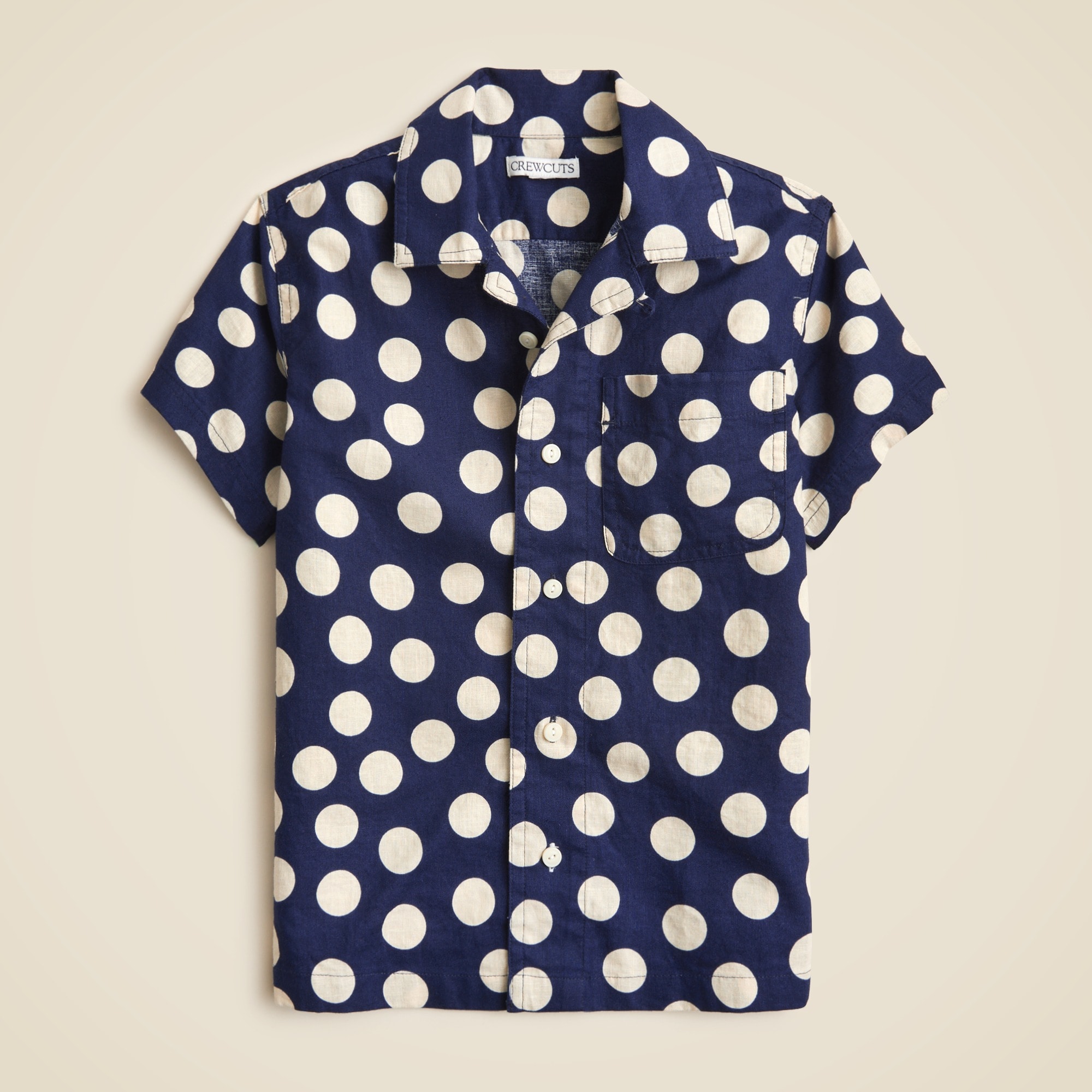 Kids' short-sleeve camp shirt in linen-cotton blend