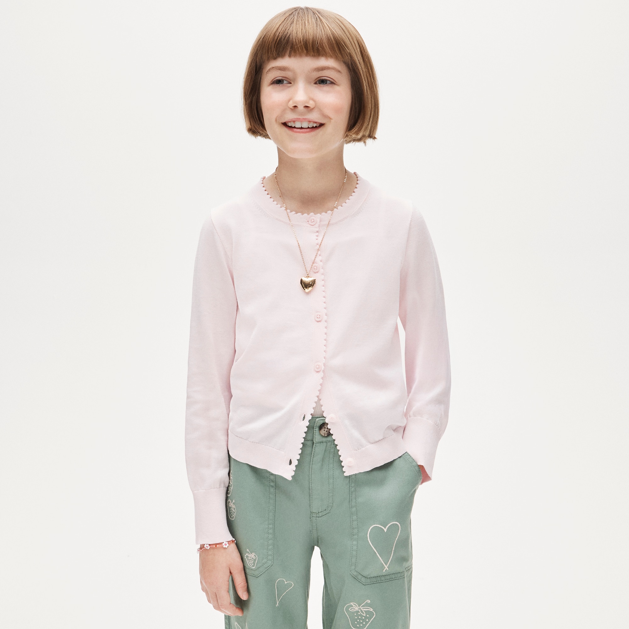 Girls' scalloped lightweight cotton cardigan