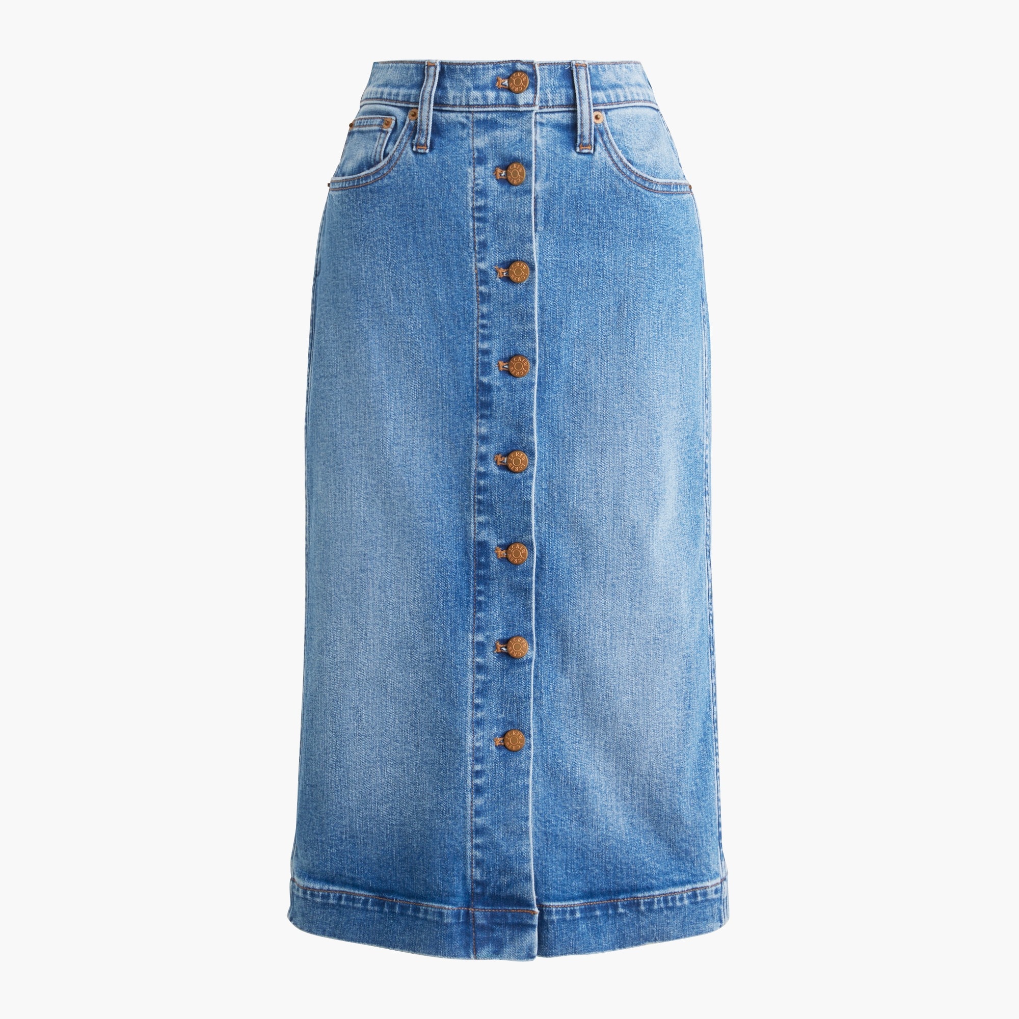 Denim button-front midi skirt
